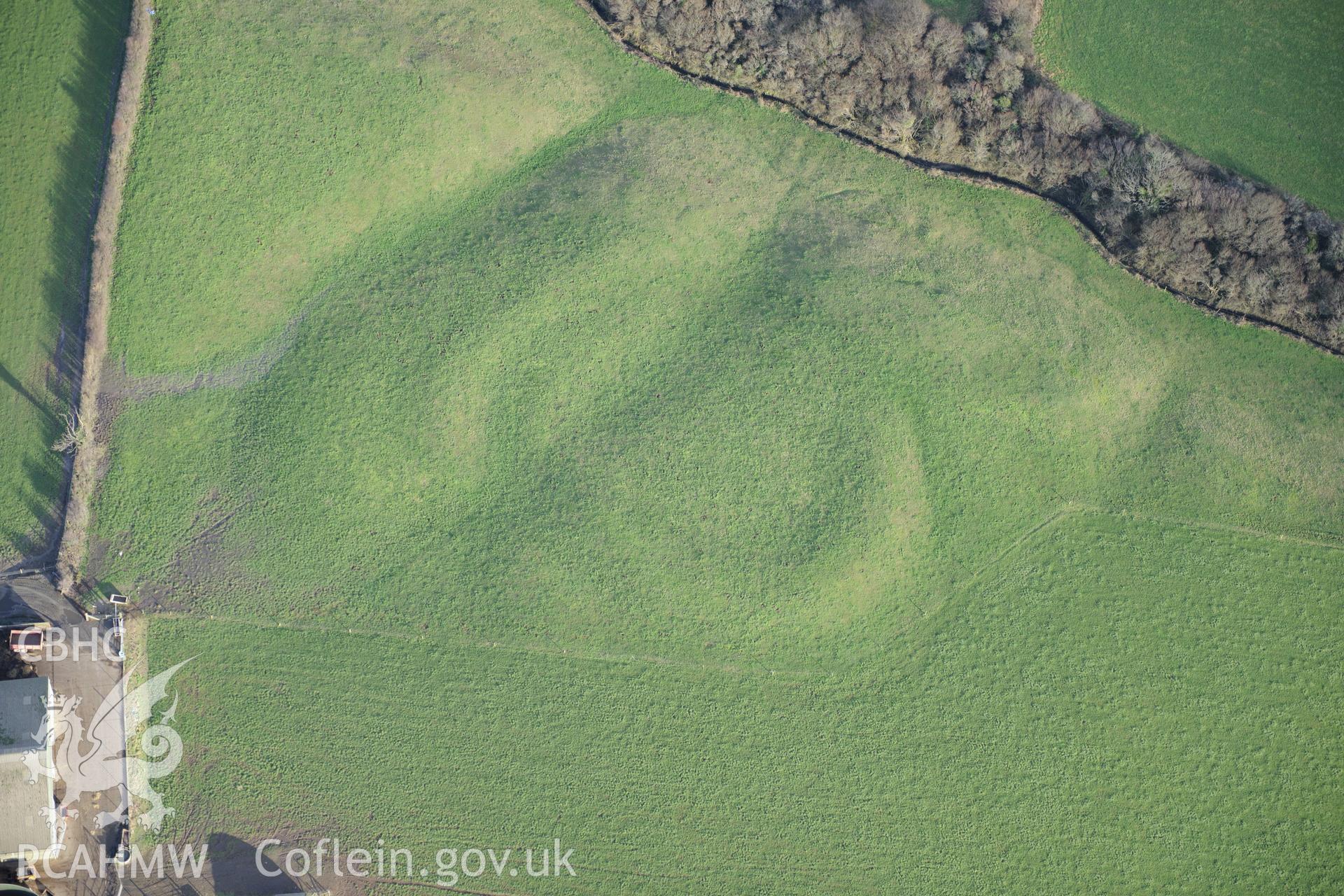 Pelcombe Rath defended enclosure, north west of Haverford West. Oblique aerial photograph taken during the Royal Commission's programme of archaeological aerial reconnaissance by Toby Driver on 4th February 2015.