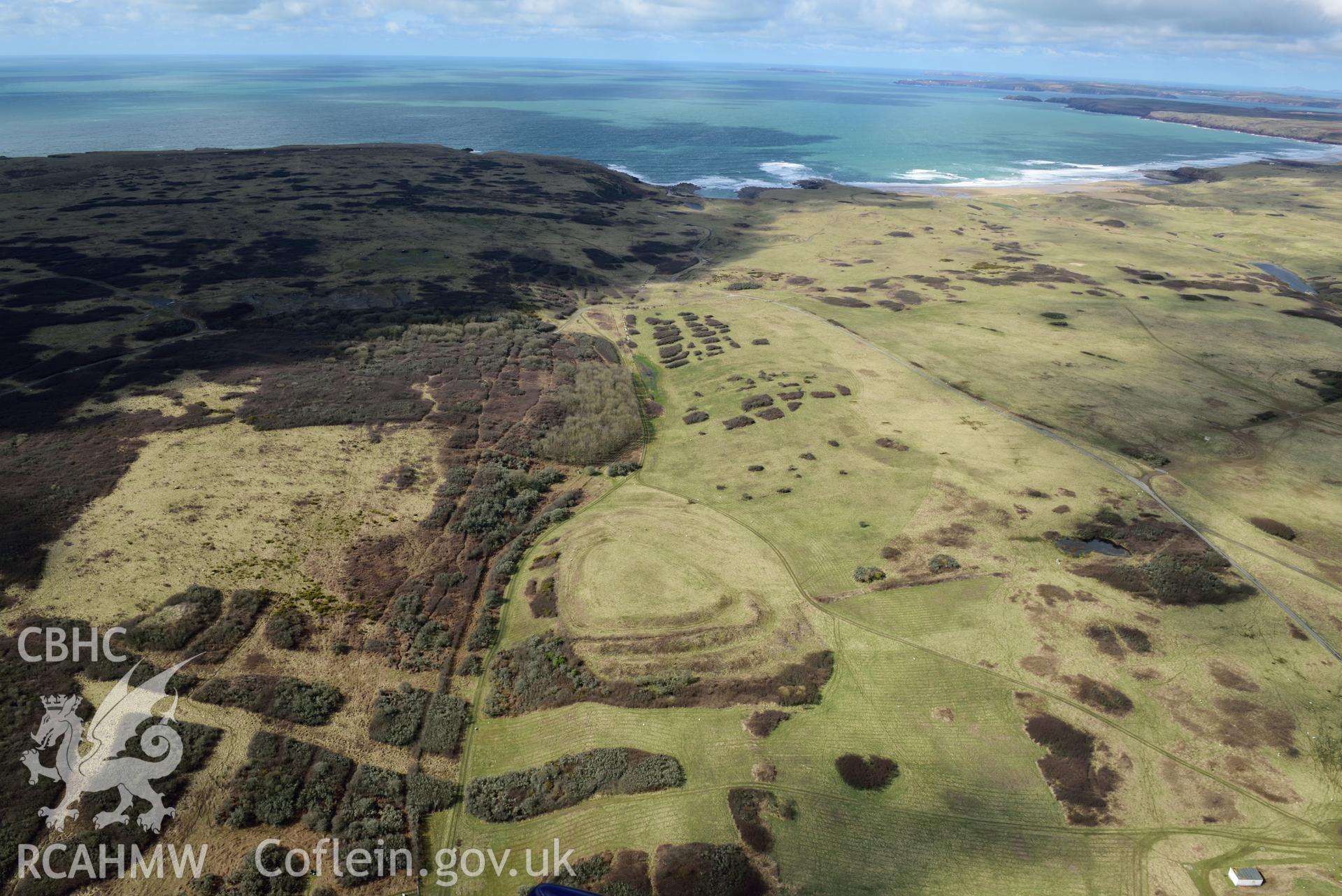 Bulliber Hill Camp. Baseline aerial reconnaissance survey for the CHERISH Project. ? Crown: CHERISH PROJECT 2018. Produced with EU funds through the Ireland Wales Co-operation Programme 2014-2020. All material made freely available through the Open Government Licence.