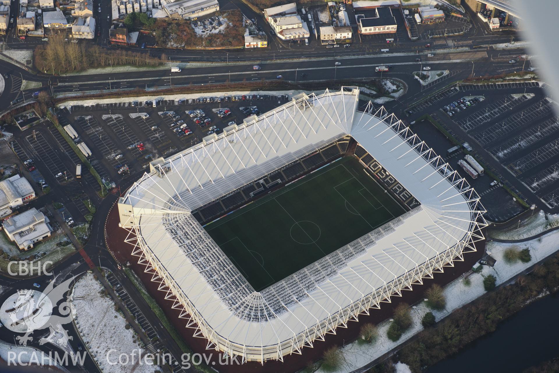 Liberty Stadium, Swansea. Oblique aerial photograph taken during the Royal Commission?s programme of archaeological aerial reconnaissance by Toby Driver on 24th January 2013.