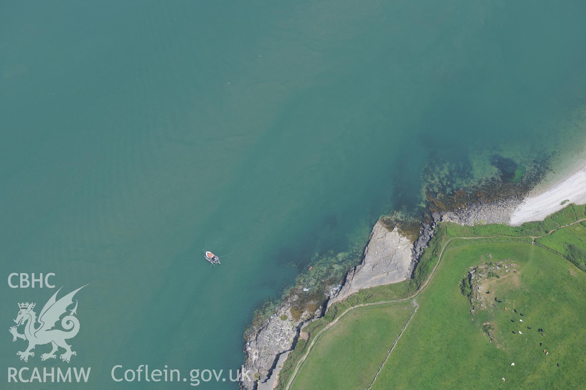 Wreck of the Royal Charter, off the east coast of Anglesey, near Moelfre. Oblique aerial photograph taken during the Royal Commission?s programme of archaeological aerial reconnaissance by Toby Driver on  12th July 2013.