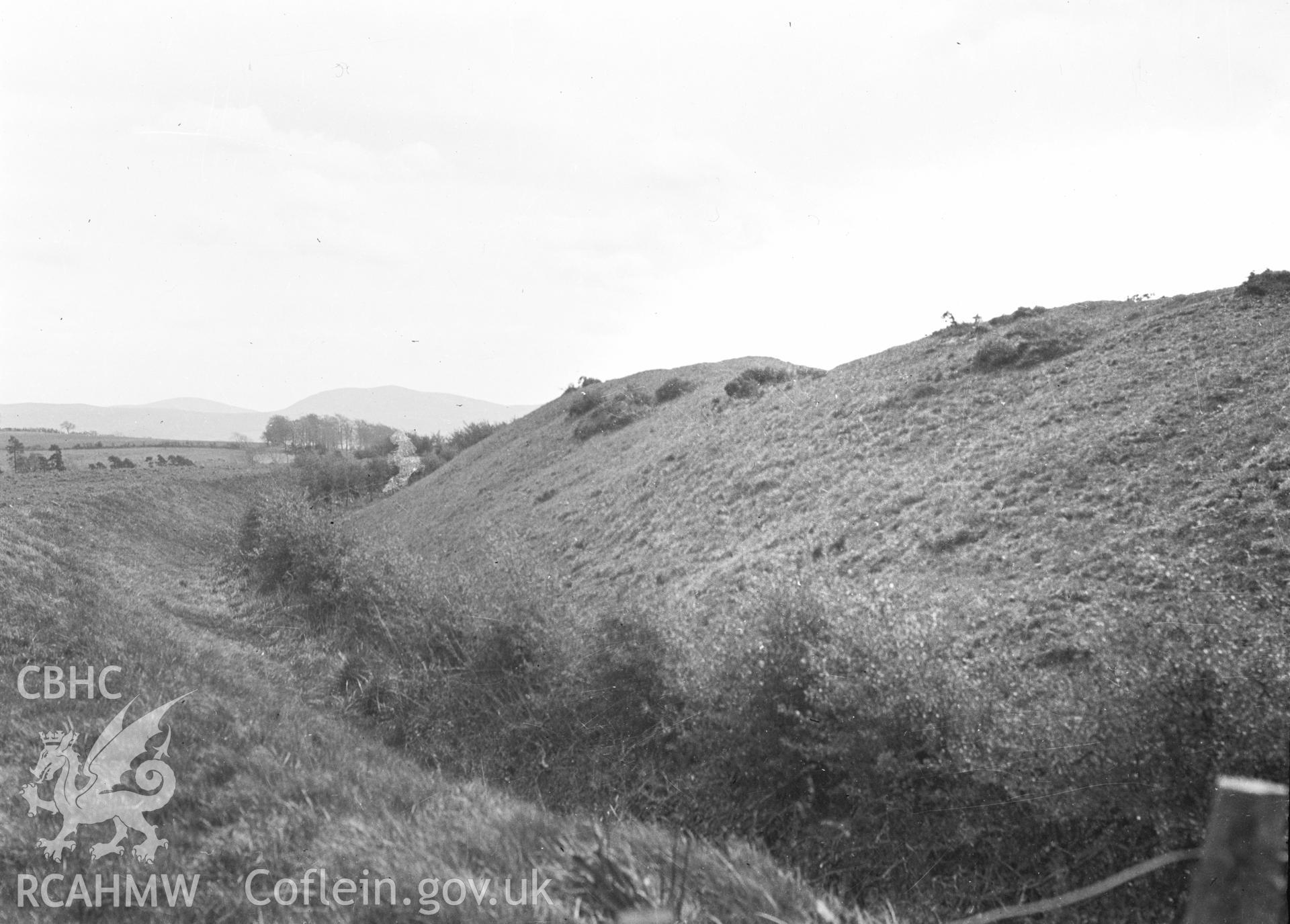 Digital copy of nitrate negative showing Caer Digoll (Beacon Ring) Camp. From the Cadw Monuments in Care Collection.