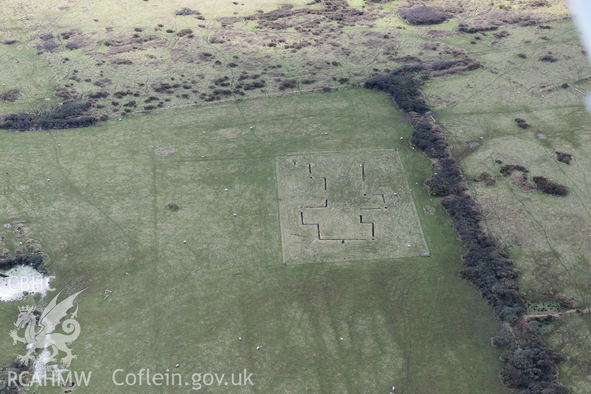 Castlemartin Training Area. Unlocated training trenches near Travallen Downs. Baseline aerial reconnaissance survey for the CHERISH Project. ? Crown: CHERISH PROJECT 2018. Produced with EU funds through the Ireland Wales Co-operation Programme 2014-2020. All material made freely available through the Open Government Licence.