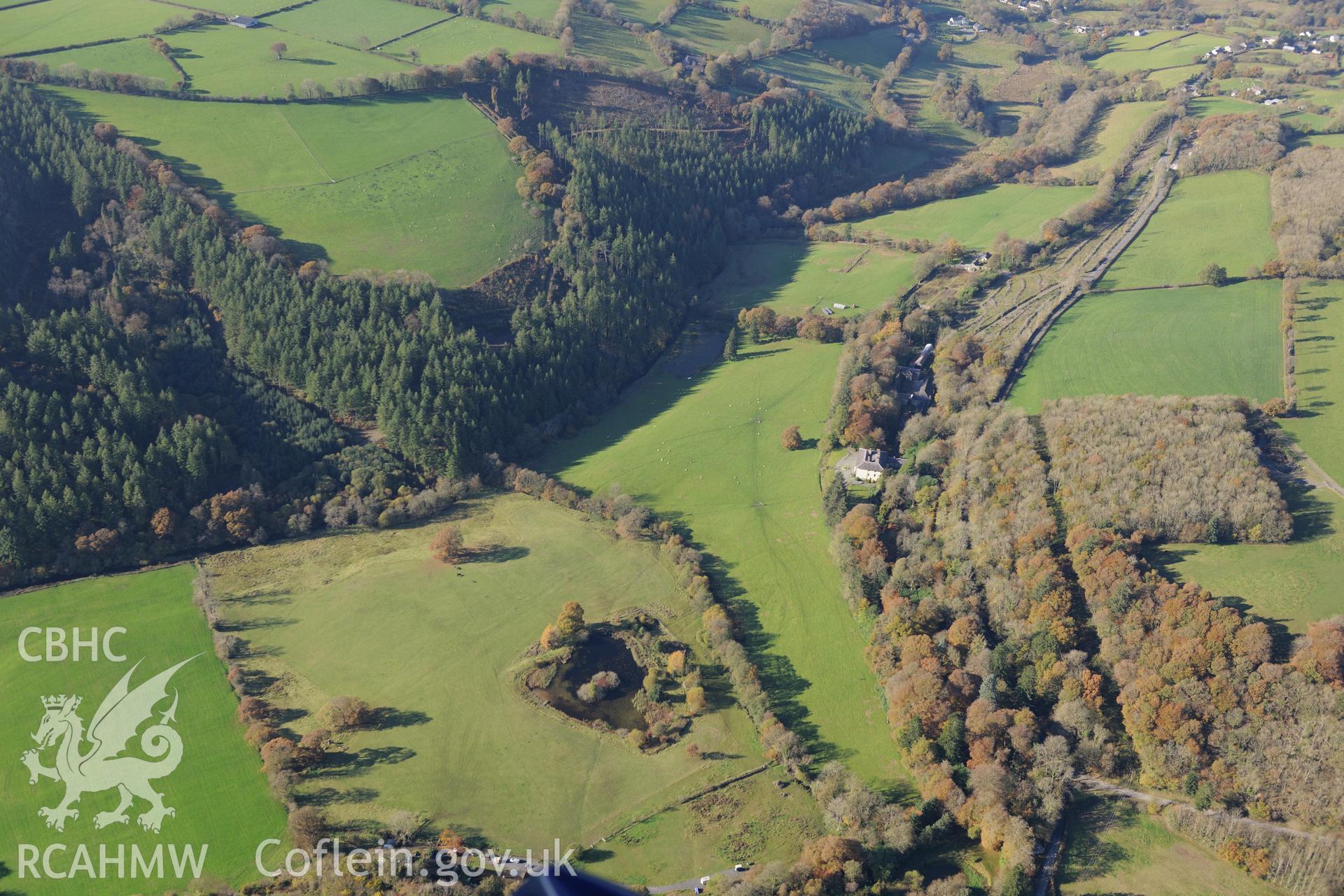 Allt-yr-Odyn House and Garden, Rhydowen. Oblique aerial photograph taken during the Royal Commission's programme of archaeological aerial reconnaissance by Toby Driver on 2nd November 2015.