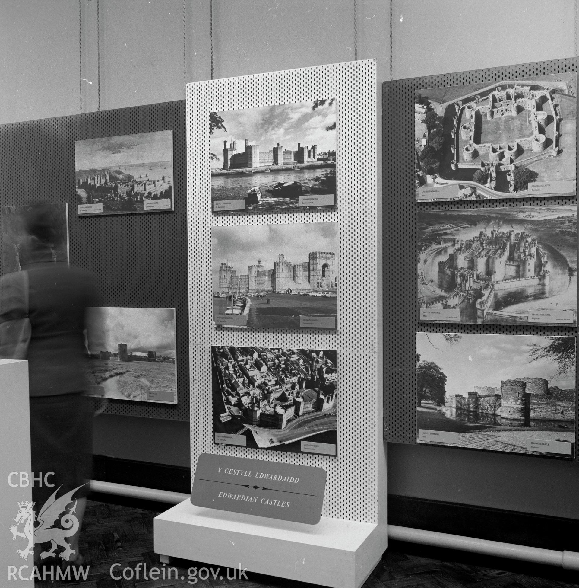 Digital copy of a black and white negative showing Ancient Monuments Exhibition, Welsh Tourer, Vivian Art Gallery, Swansea. From Cadw Monuments in Care Collection.