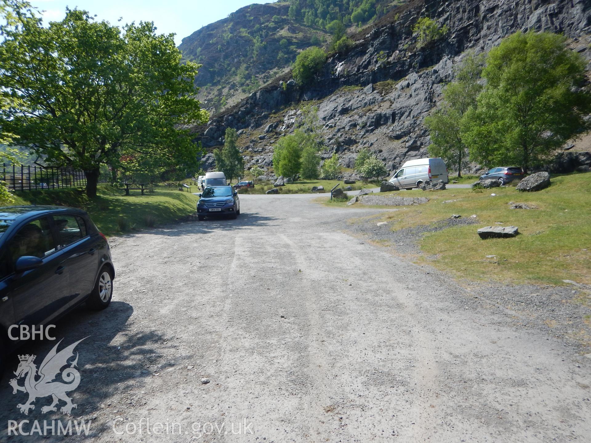 Caban Coch quarry, looking west. Photographed as part of Archaeological Desk Based Assessment of Afon Claerwen, Elan Valley, Rhayader, Powys. Assessment conducted by Archaeology Wales in 2018. Report no. 1681. Project no. 2573.