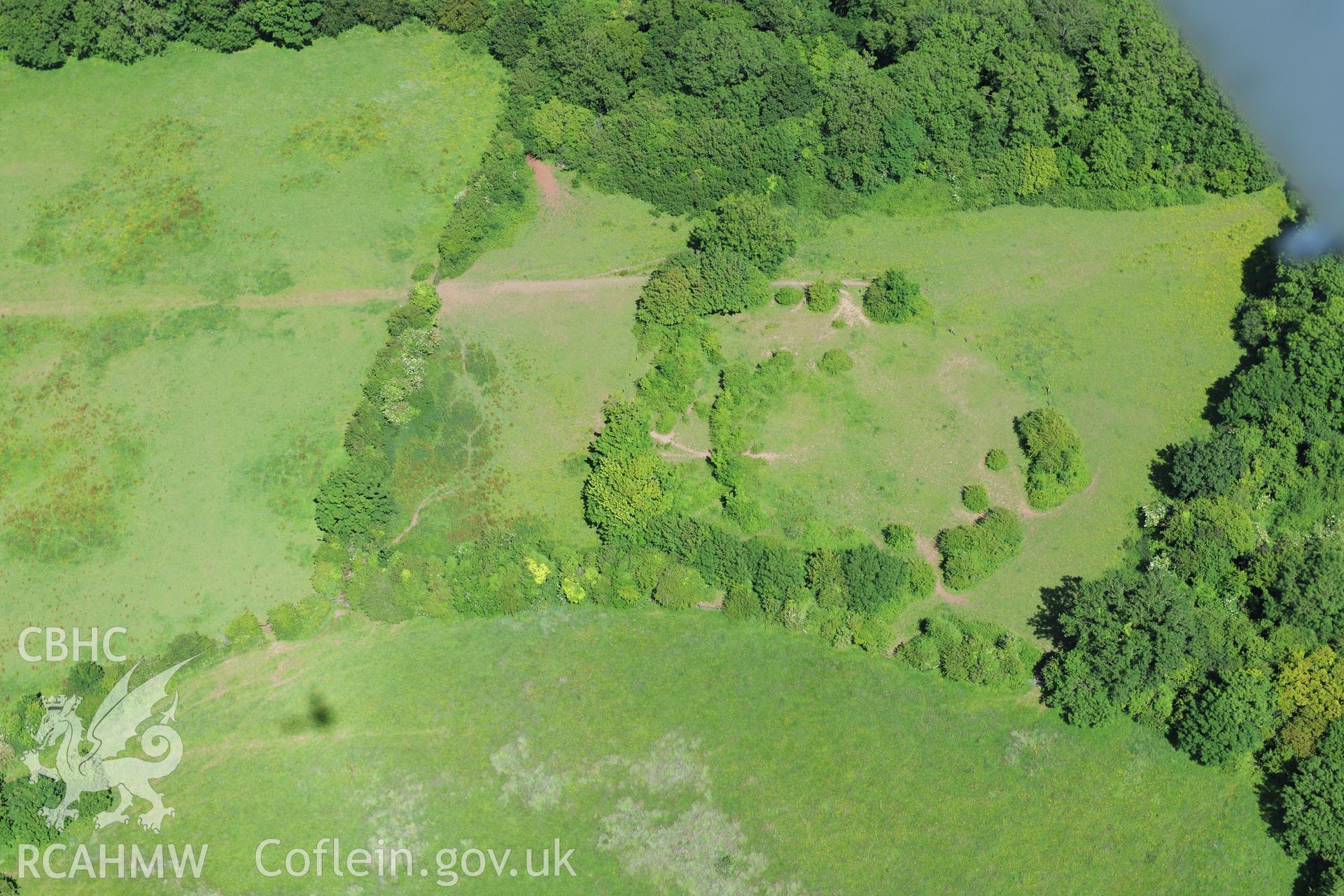 Caerau Castle Ringwork, near Cardiff. Oblique aerial photograph taken during the Royal Commission's programme of archaeological aerial reconnaissance by Toby Driver on 29th June 2015.