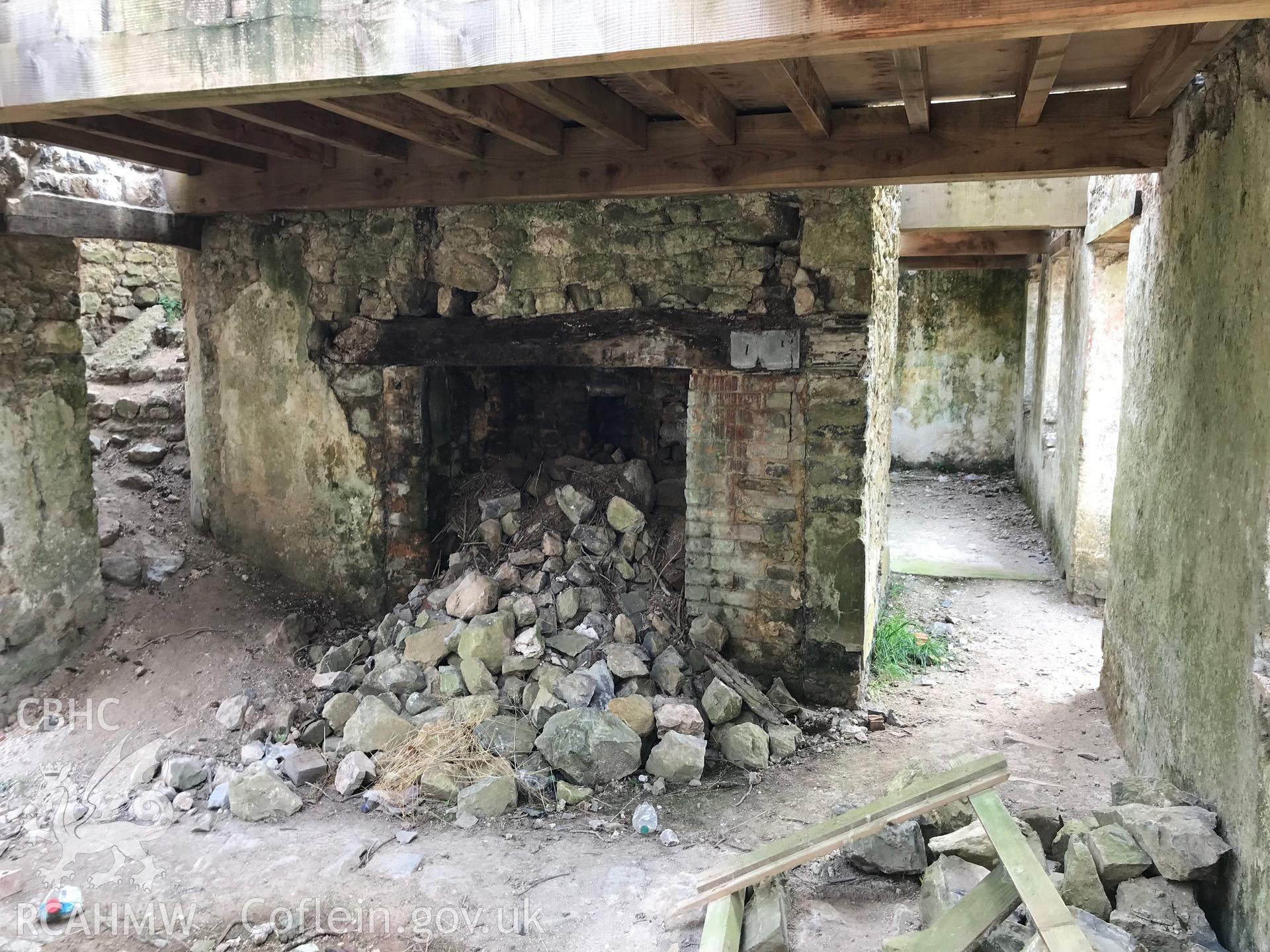 Interior view of former fireplace at Newton house, Port Eynon, on the Gower Peninsula. Colour photograph taken by Paul R. Davis on 21st July 2018.