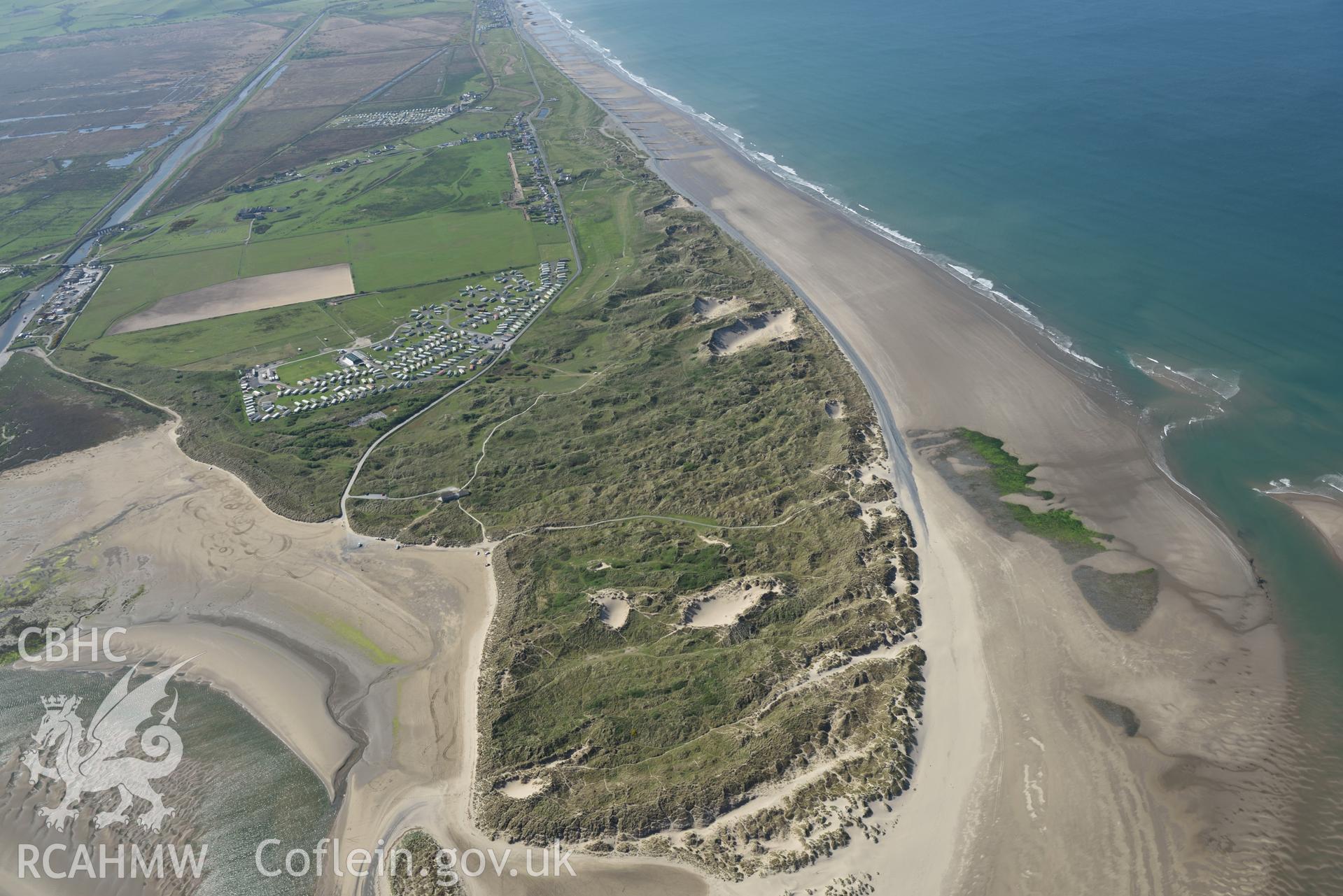 Aerial photography of Ynyslas taken on 3rd May 2017.  Baseline aerial reconnaissance survey for the CHERISH Project. ? Crown: CHERISH PROJECT 2017. Produced with EU funds through the Ireland Wales Co-operation Programme 2014-2020. All material made freel
