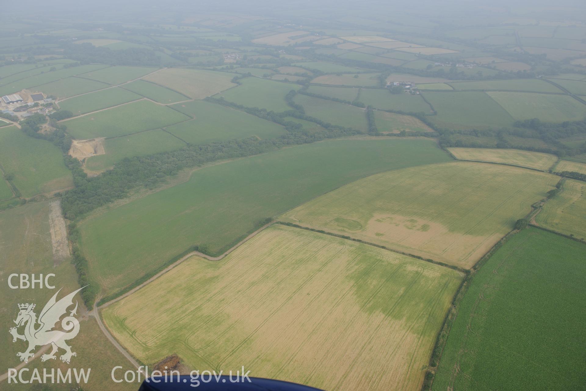 Royal Commission aerial photography of the Roman road west of Carmarthen recorded during drought conditions on 22nd July 2013.