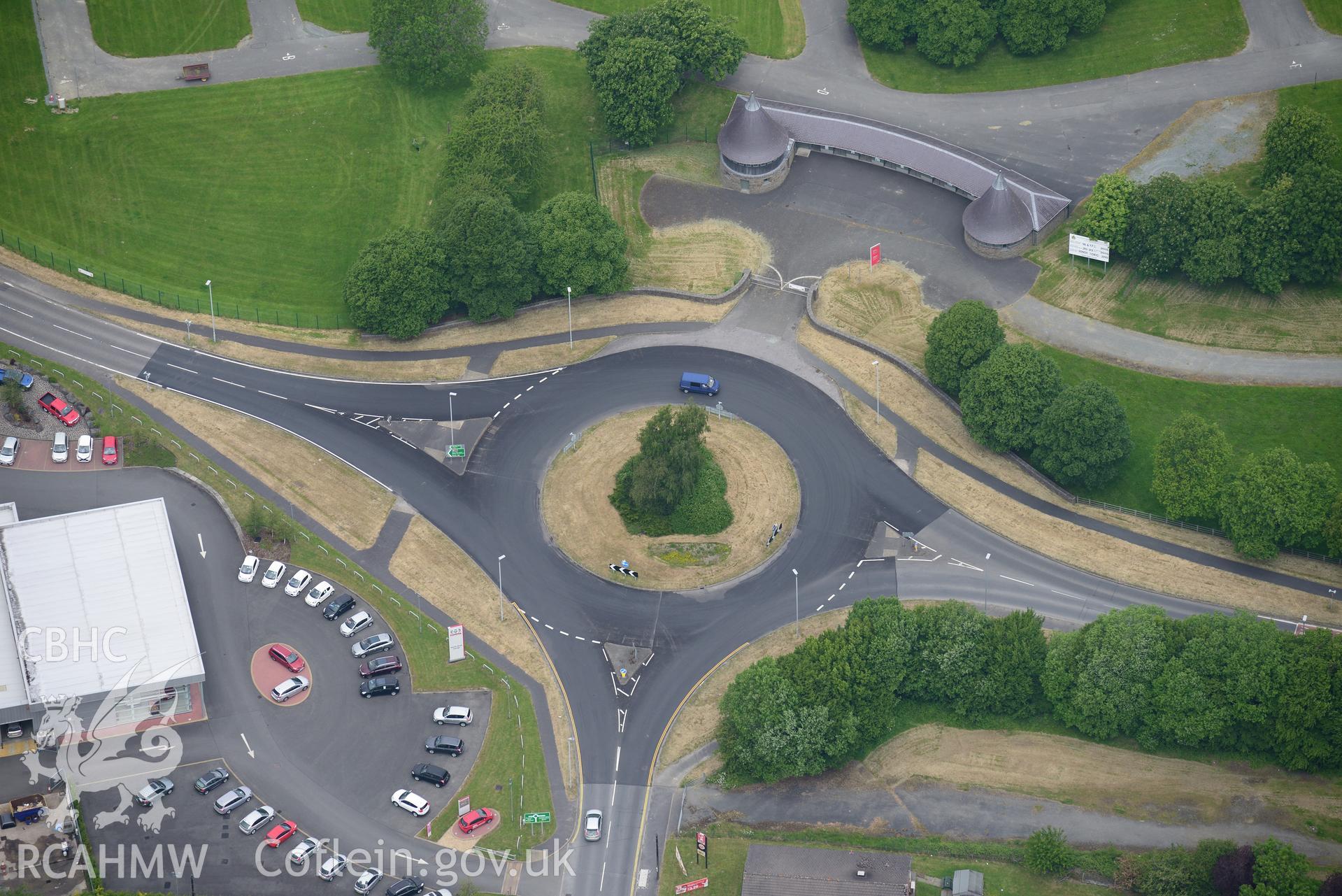 Royal Welsh Showground, Llanelwedd. Oblique aerial photograph taken during the Royal Commission's programme of archaeological aerial reconnaissance by Toby Driver on 11th June 2015.