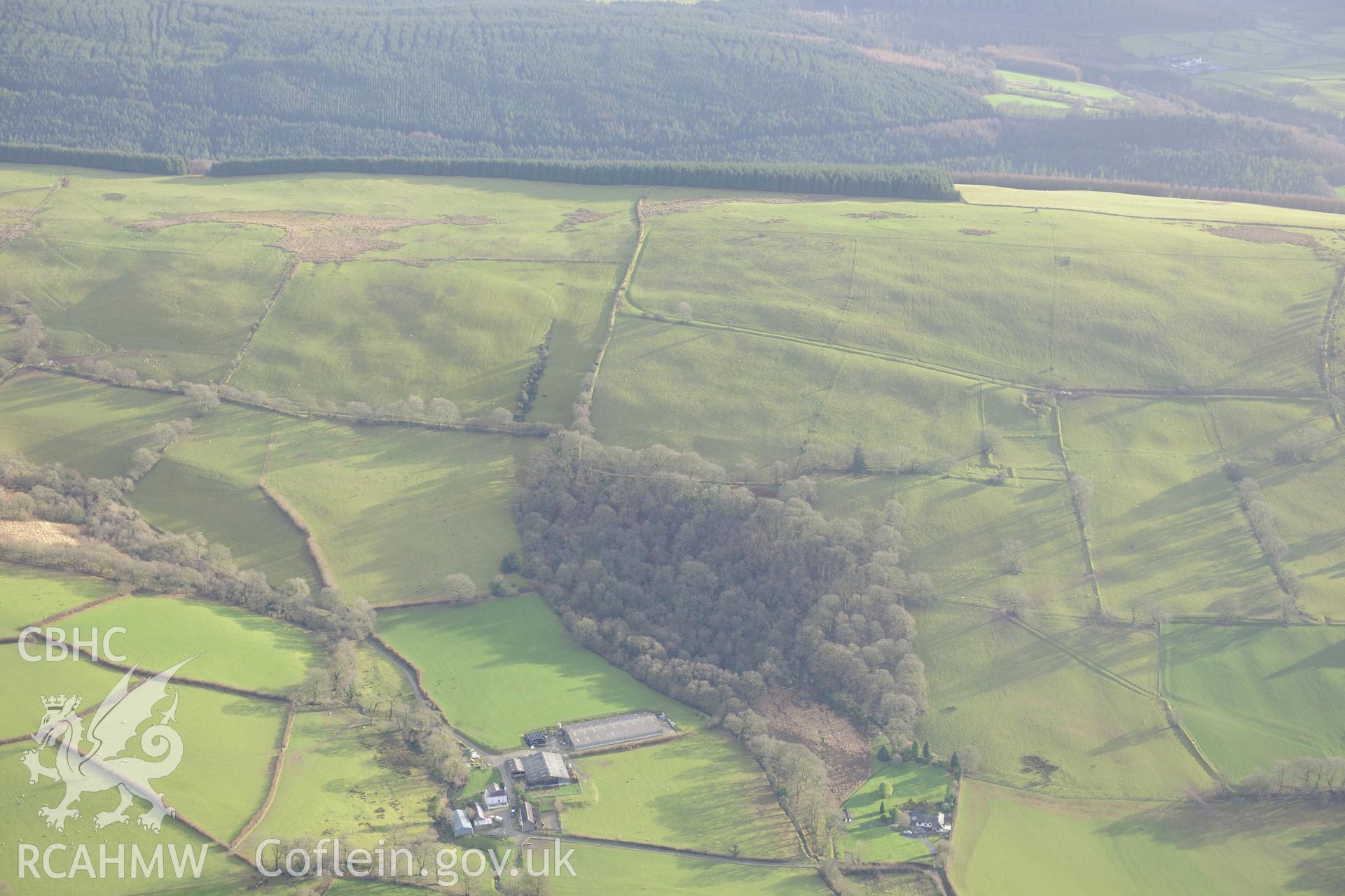 Allt-y-Brunant, Roman Water Tank. Oblique aerial photograph taken during the Royal Commission's programme of archaeological aerial reconnaissance by Toby Driver on 6th January 2015.