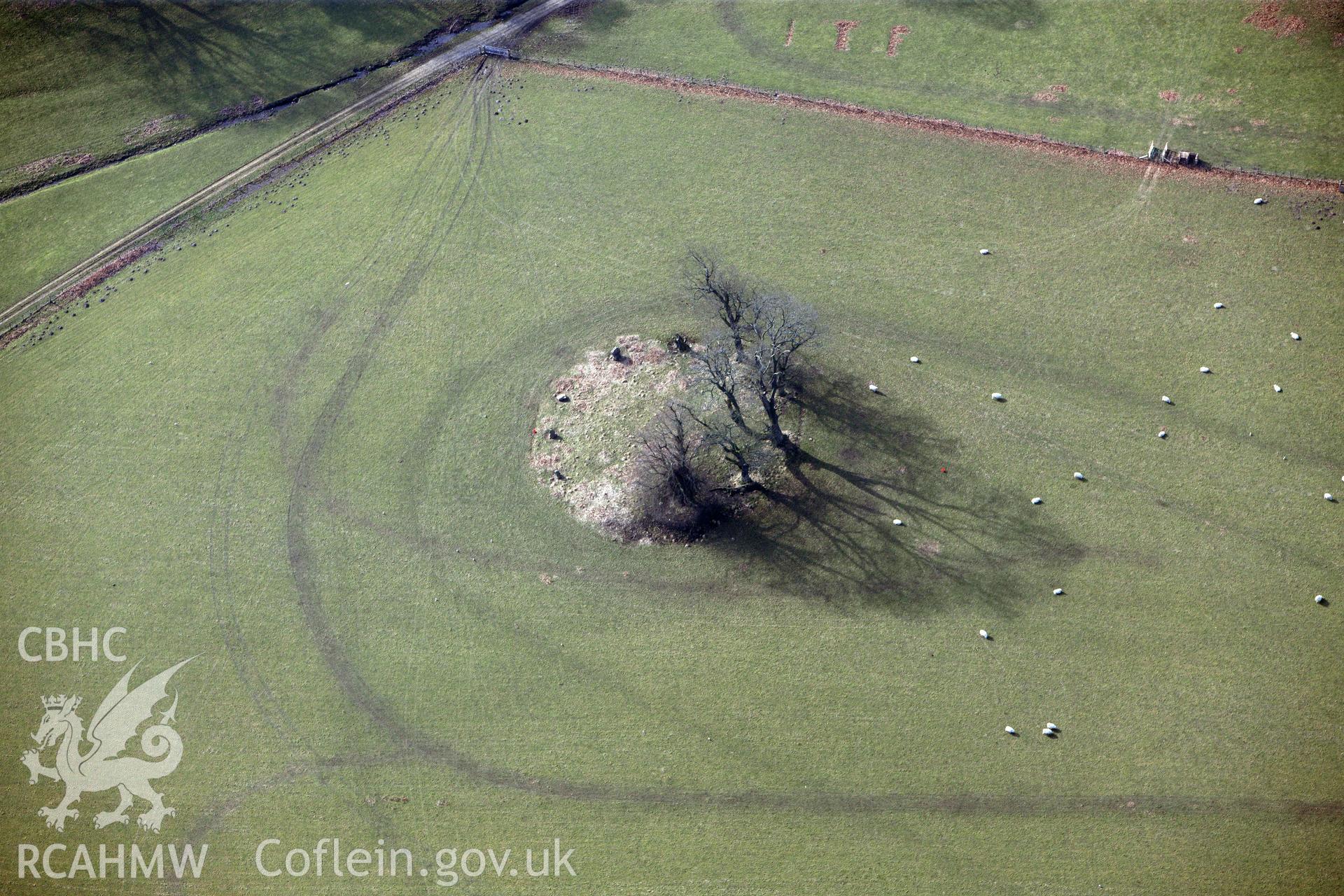 Penbedw Park stone circle, Nannerch, north west of Mold. Oblique aerial photograph taken during the Royal Commission?s programme of archaeological aerial reconnaissance by Toby Driver on 28th February 2013.