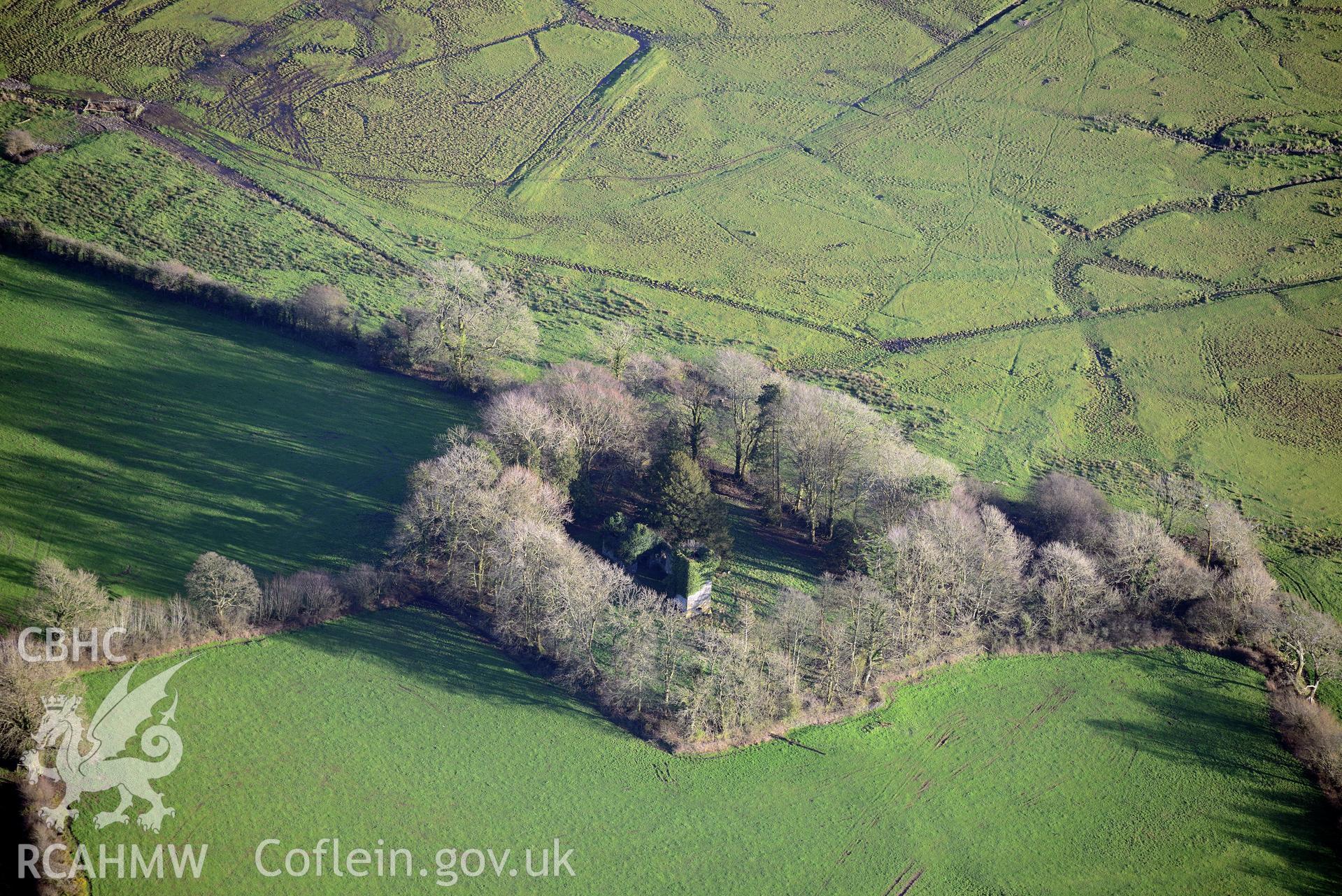 St Michael's Church, Trefenty. Oblique aerial photograph taken during the Royal Commission's programme of archaeological aerial reconnaissance by Toby Driver on 6th January 2015.