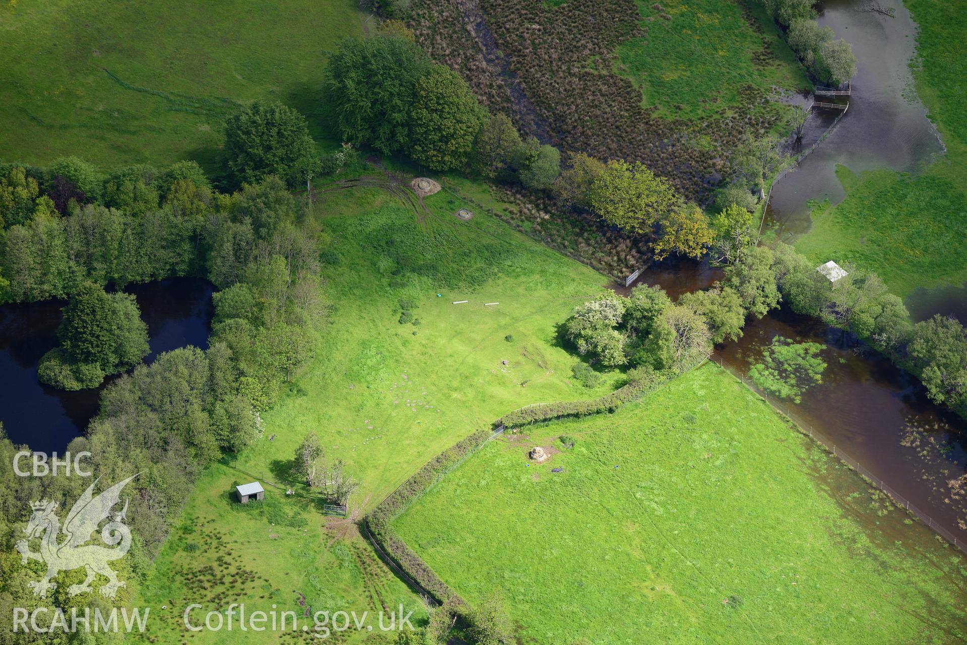 Llanio Roman Bathhouse. Oblique aerial photograph taken during the Royal Commission's programme of archaeological aerial reconnaissance by Toby Driver on 3rd June 2015.