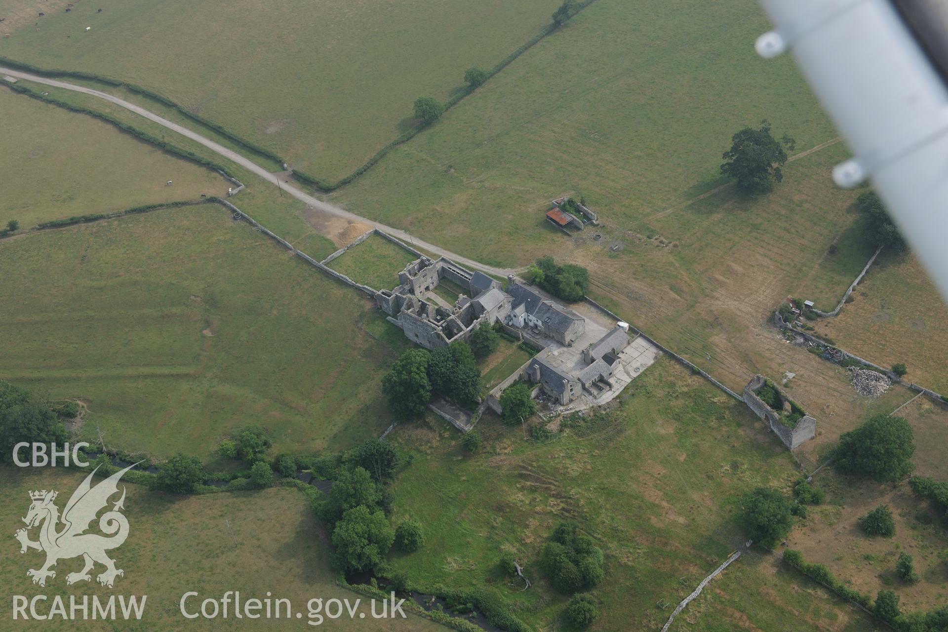 Royal Commission aerial photography of Beaupre Castle recorded during drought conditions on 22nd July 2013.