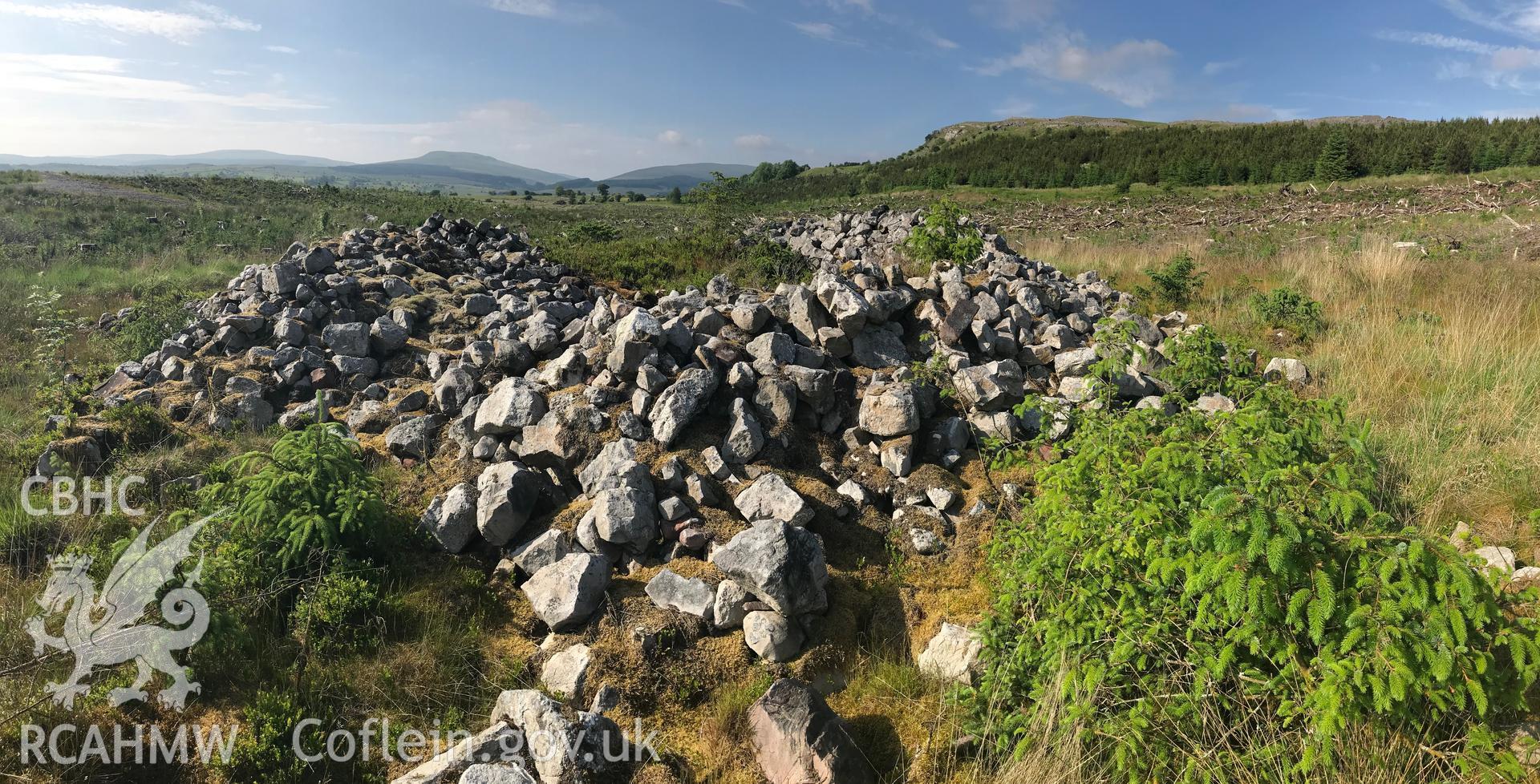 Colour photo showing view of Carn-yr-Arian round barrow, Ystradfellte, taken by Paul R. Davis, 5th June 2018.