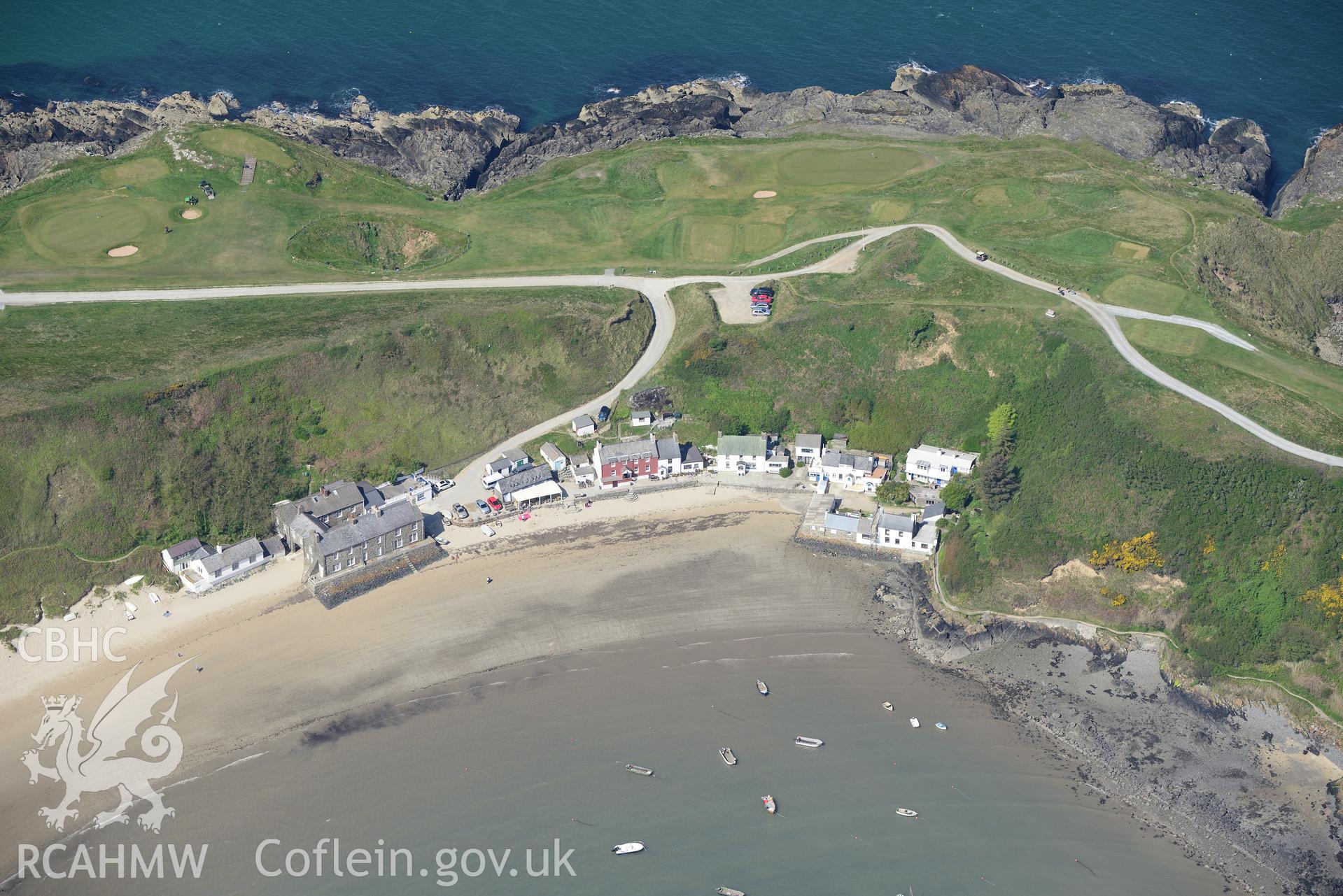 Aerial photography of Porth Dinllaen taken on 3rd May 2017.  Baseline aerial reconnaissance survey for the CHERISH Project. ? Crown: CHERISH PROJECT 2017. Produced with EU funds through the Ireland Wales Co-operation Programme 2014-2020. All material made freely available through the Open Government Licence.