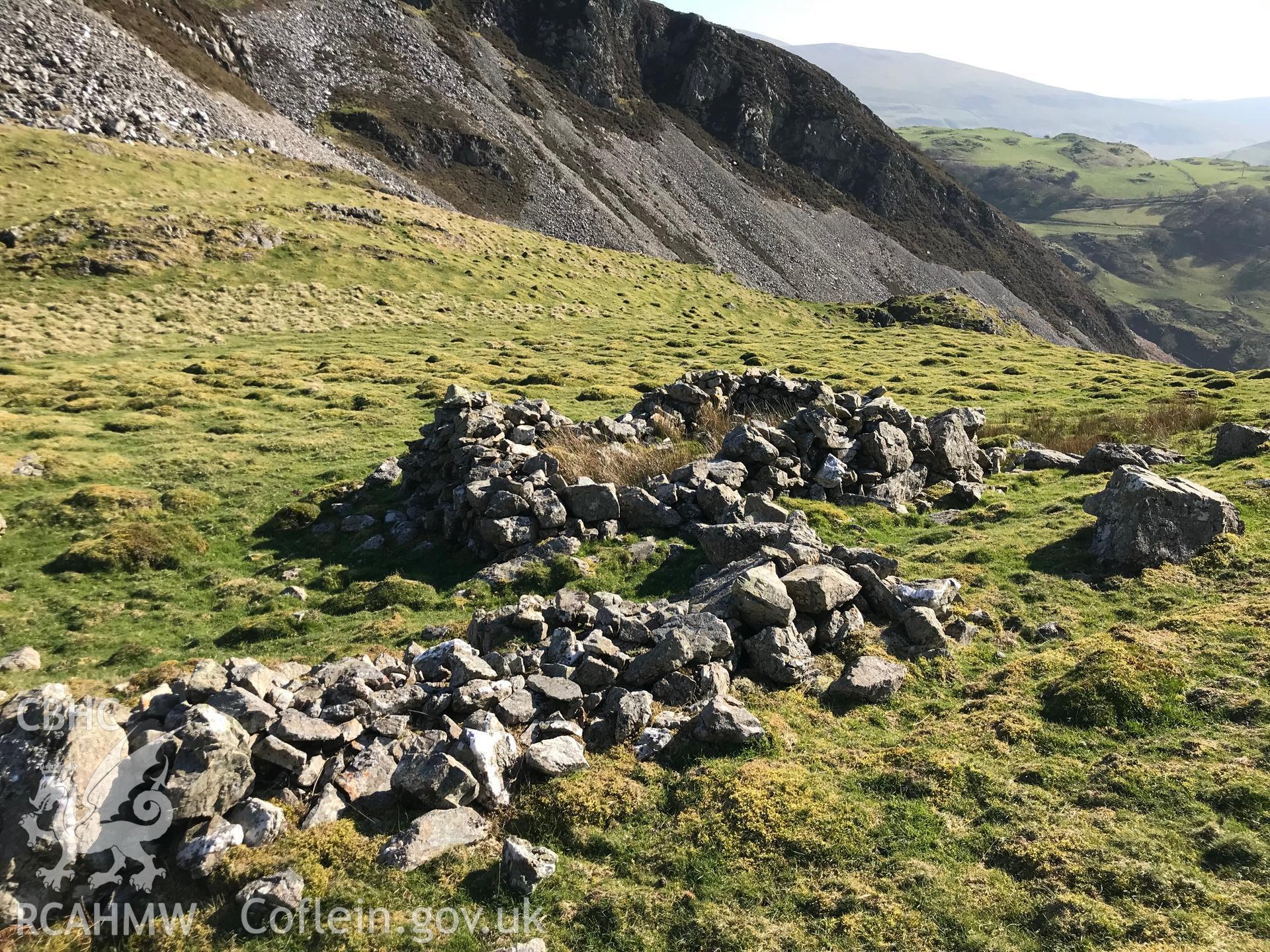 Colour photograph of Craig-yr-Aderyn hillfort, west of Abergynolwyn, between Dolgellau and Tywyn, taken by Paul R. Davis on 28th March 2019.