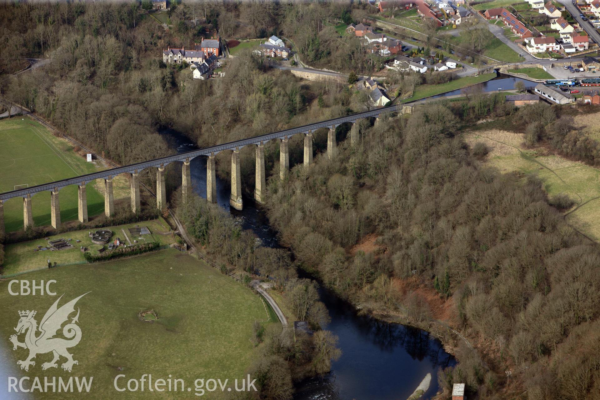 Pontcysyllte Aqueduct. Oblique aerial photograph taken during the Royal Commission?s programme of archaeological aerial reconnaissance by Toby Driver on 28th February 2013.