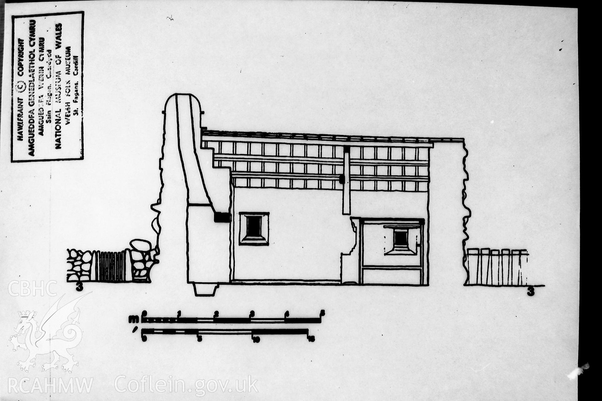 Digitised diagram of Llainfadyn Cottage. Reproduced by Martin Davis in his Bachelor of Architecture dissertation at the University of Nottingham, 1979, courtesy of St. Fagan National Museum of History.
