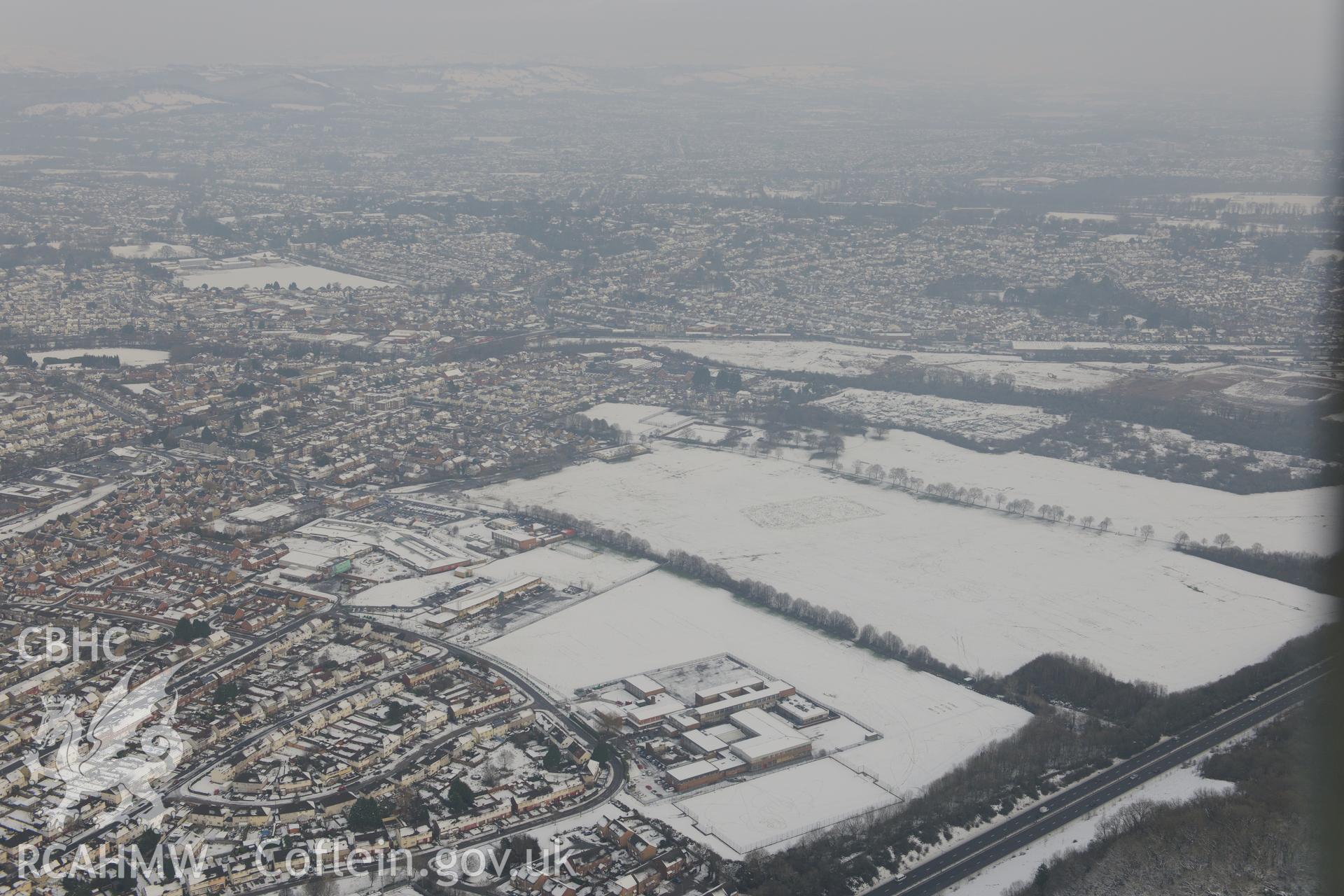 Ely Roman Villa, Caerau, east Cardiff. Oblique aerial photograph taken during the Royal Commission?s programme of archaeological aerial reconnaissance by Toby Driver on 24th January 2013.