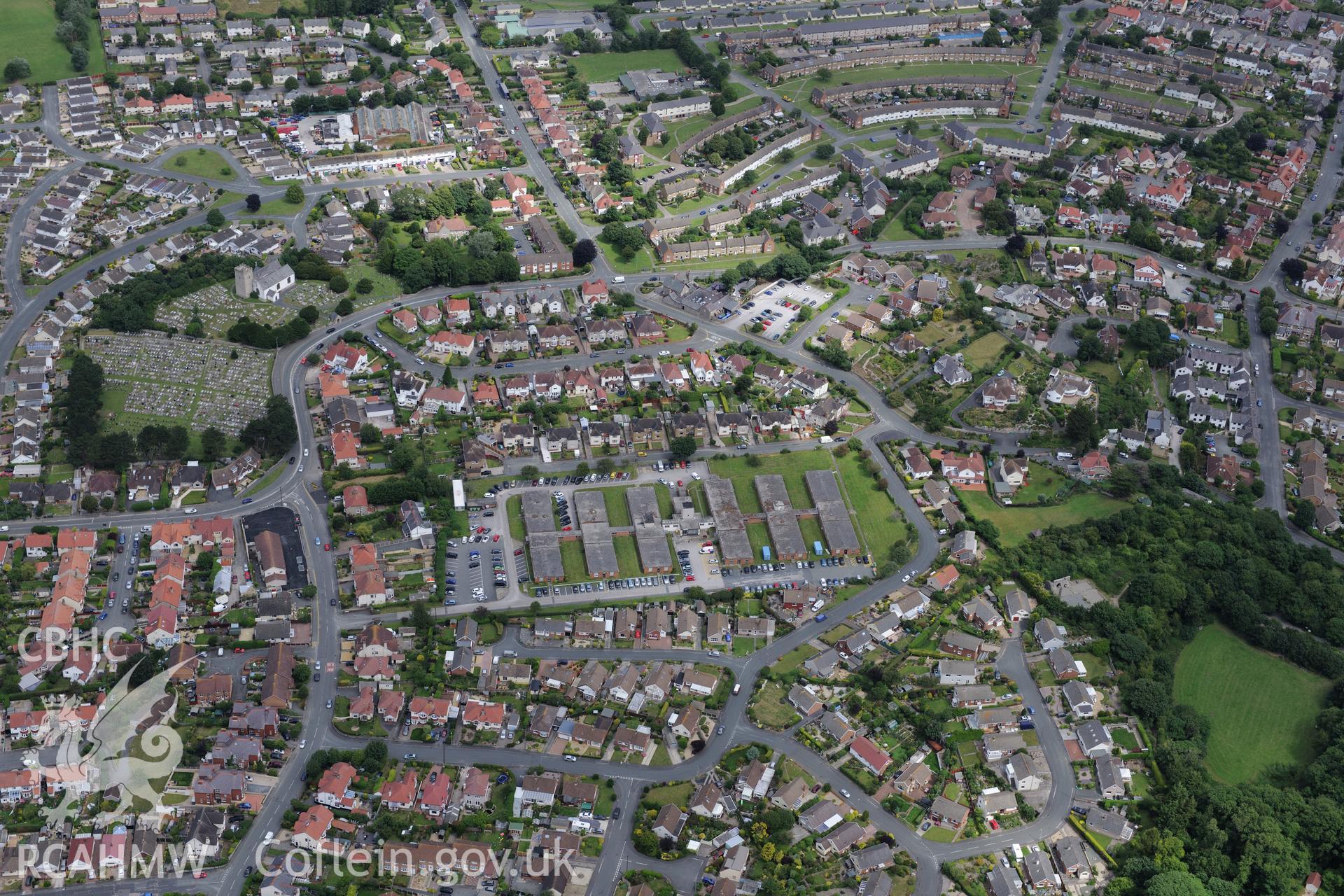 Rhos-on-Sea and St. Trillo's Church. Oblique aerial photograph taken during the Royal Commission's programme of archaeological aerial reconnaissance by Toby Driver on 30th July 2015.