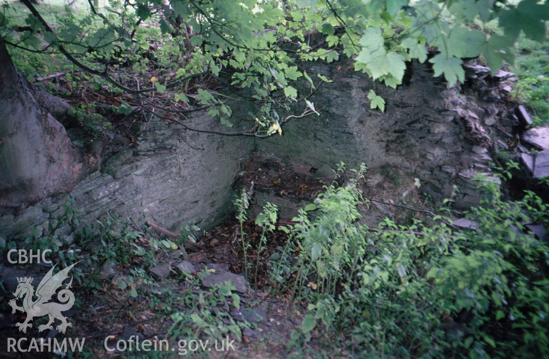 Digital copy of a colour slide showing an exterior view of Pilleth Court Farm Building.