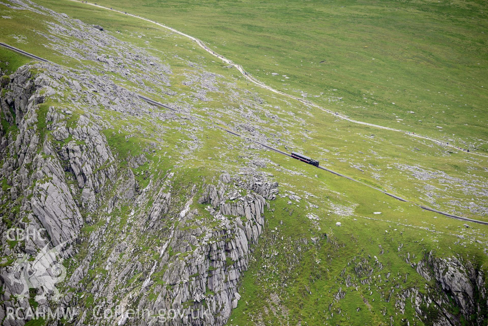 Snowdon Mountain Railway. Oblique aerial photograph taken during the Royal Commission's programme of archaeological aerial reconnaissance by Toby Driver on 30th July 2015.