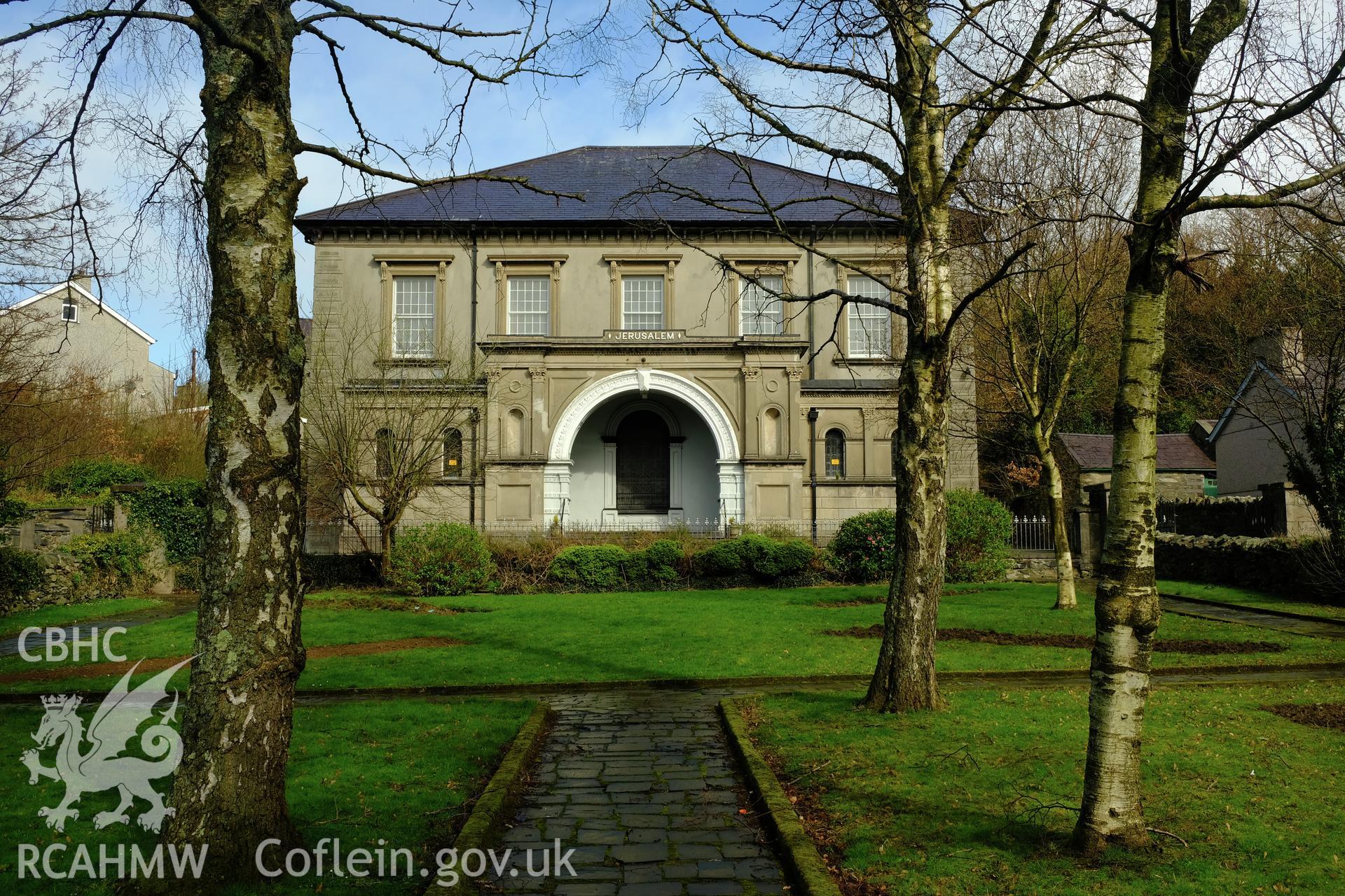 Colour photograph showing view looking north at Jerusalem Chapel, Bethesda, produced by Richard Hayman 16th March 2017