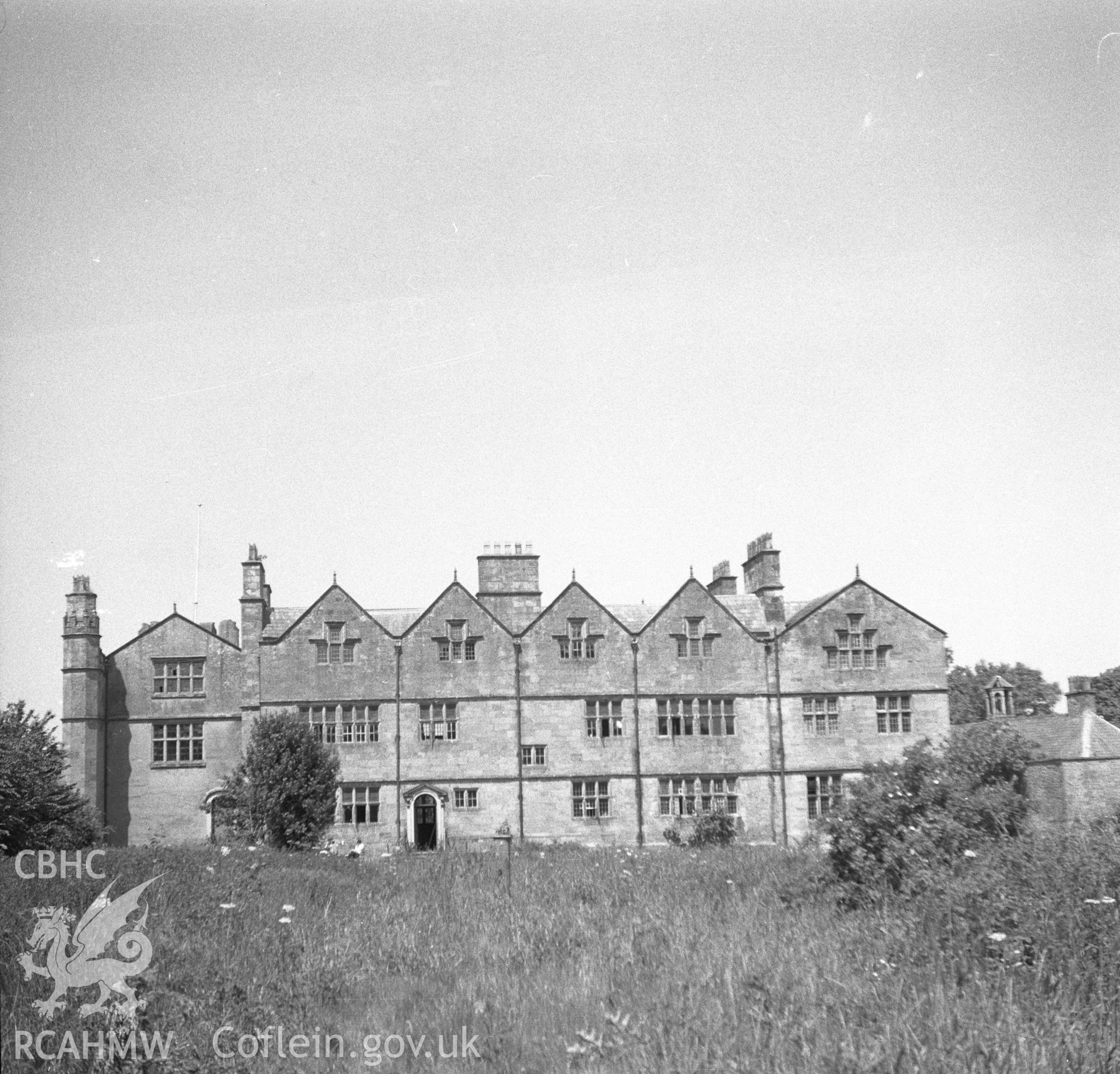 Digital copy of a nitrate negative showing exterior view of Nercwys Hall.