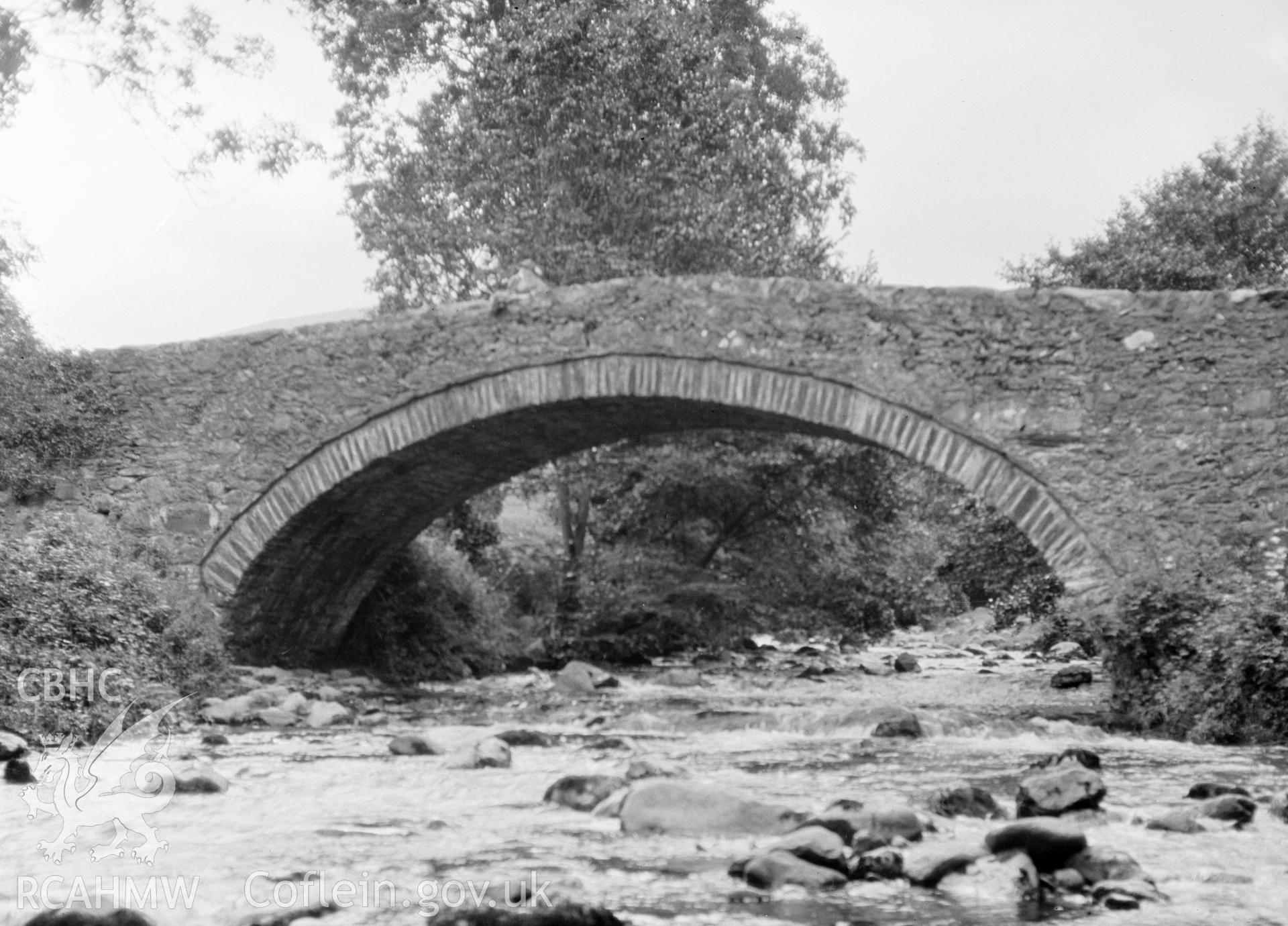 Digital copy of a black and white negative relating to Bont Newydd Bridge over Avon Aber. From the Cadw Monuments in Care Collection.