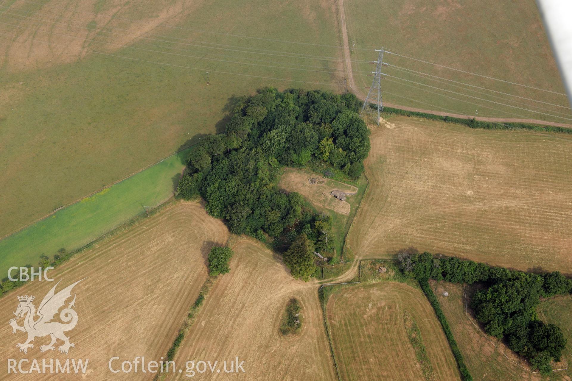 Royal Commission aerial photography of Tinkinswood chambered tomb recorded during drought conditions on 22nd July 2013.