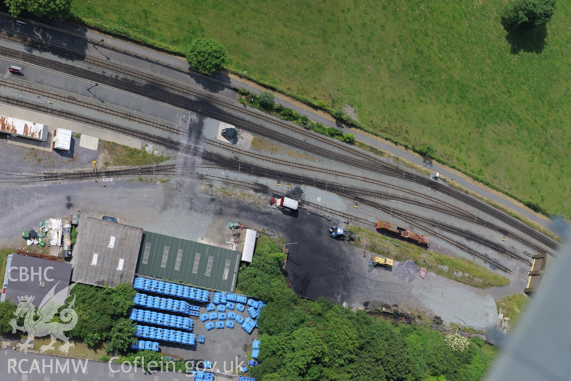 Dinas Junction railway station, Welsh Highland Railway. Oblique aerial photograph taken during the Royal Commission?s programme of archaeological aerial reconnaissance by Toby Driver on 12th July 2013.