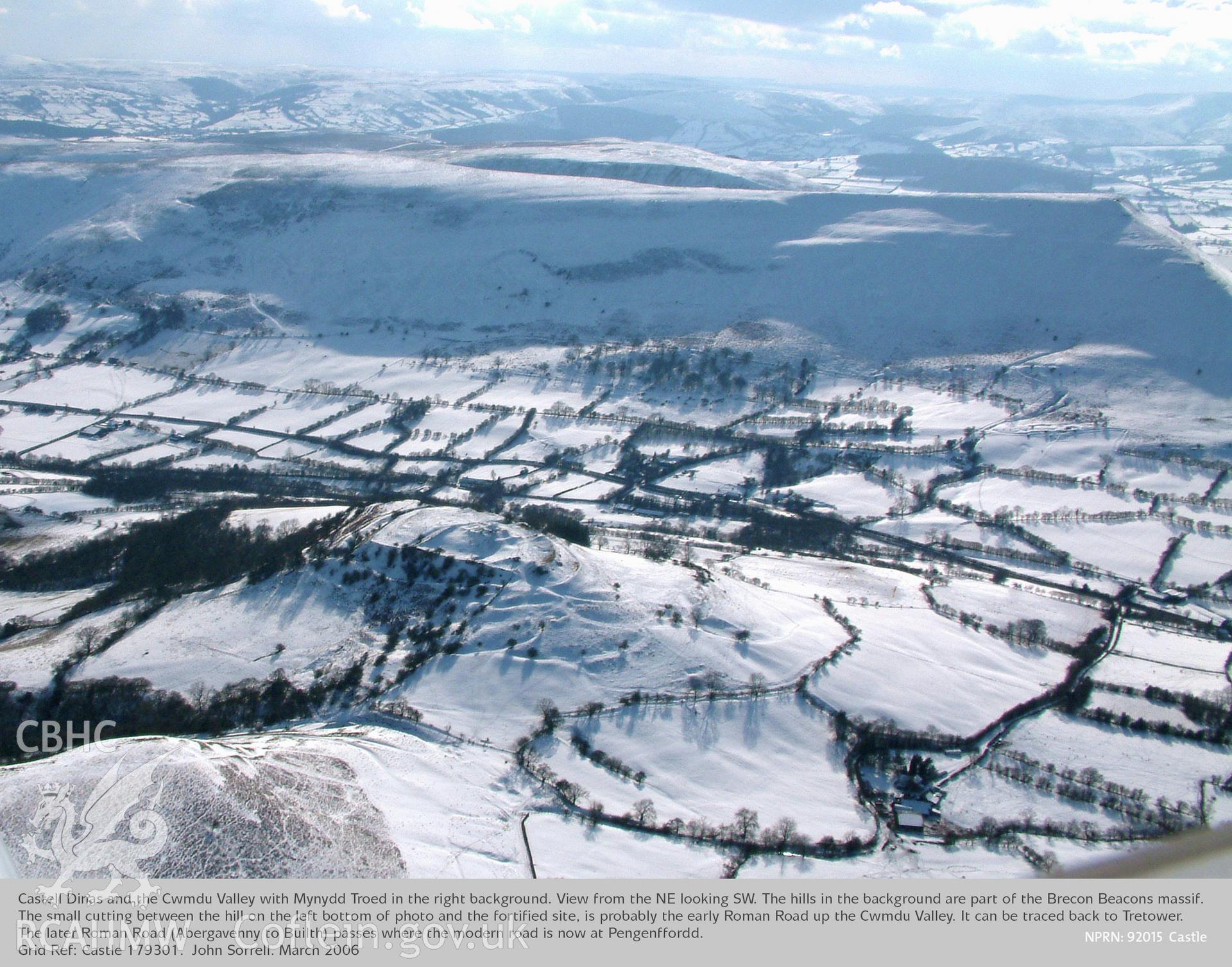 View of Castell Dinas and Pengenffordd, taken by John Sorrell, March 2006.