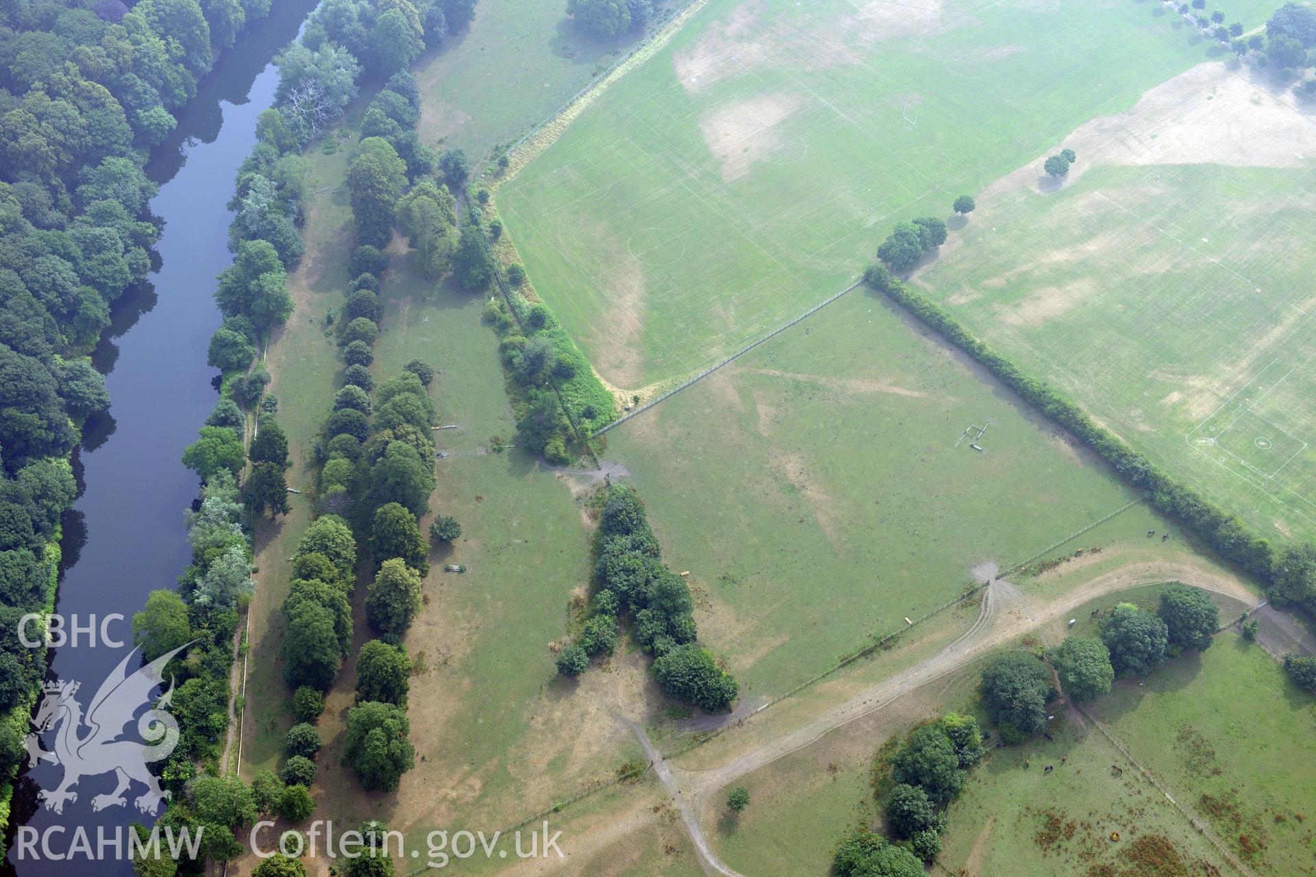 Royal Commission aerial photography of parchmarks in Pontcanna Fields recorded during drought conditions on 22nd July 2013.