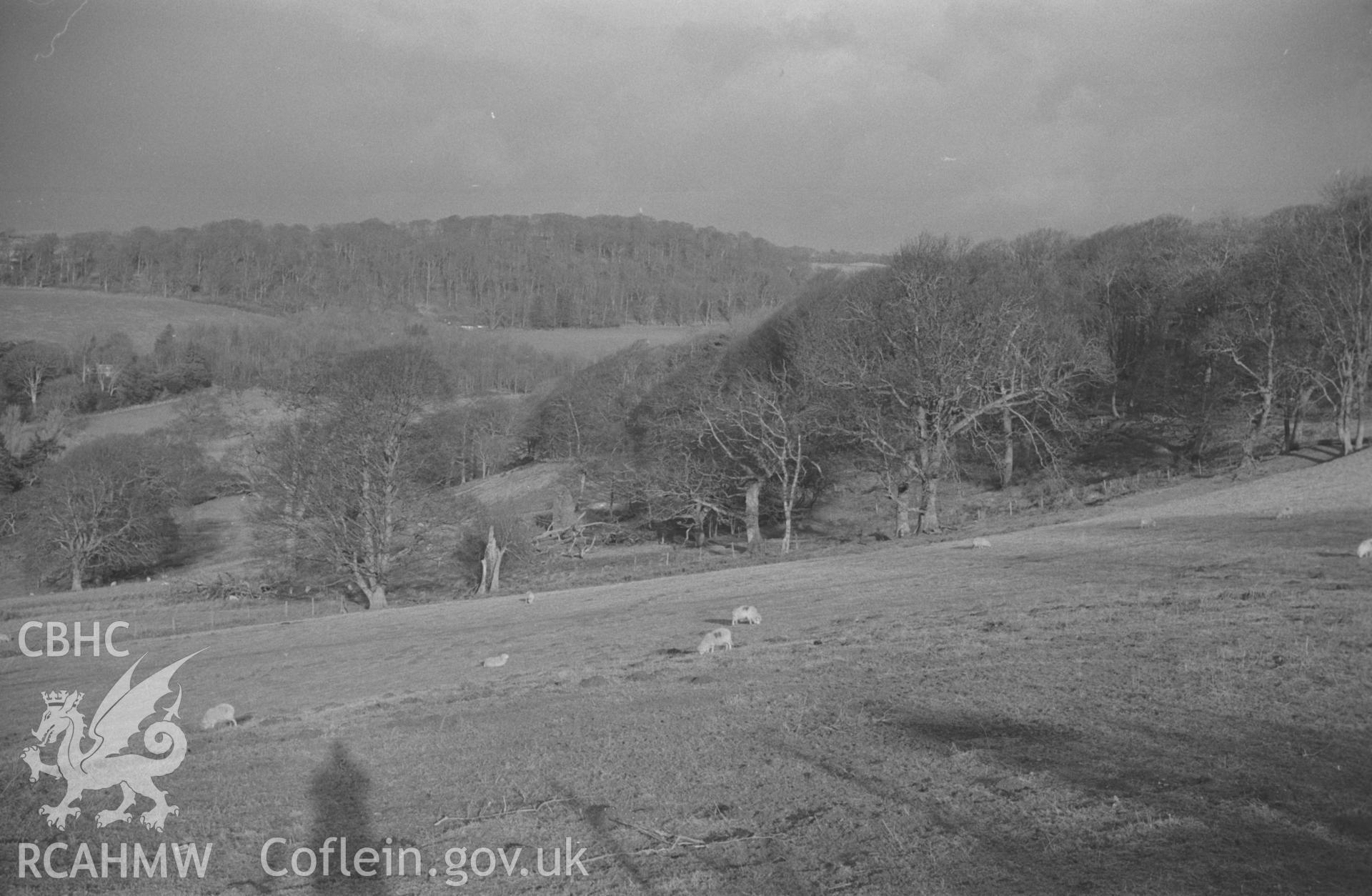 Digital copy of a black and white negative showing panorama of Nanteos estate from the New Cross Road. Photographed by Arthur O. Chater in January 1968. (Looking north from Grid Reference SN 620 779) [Photo 4 of 5].