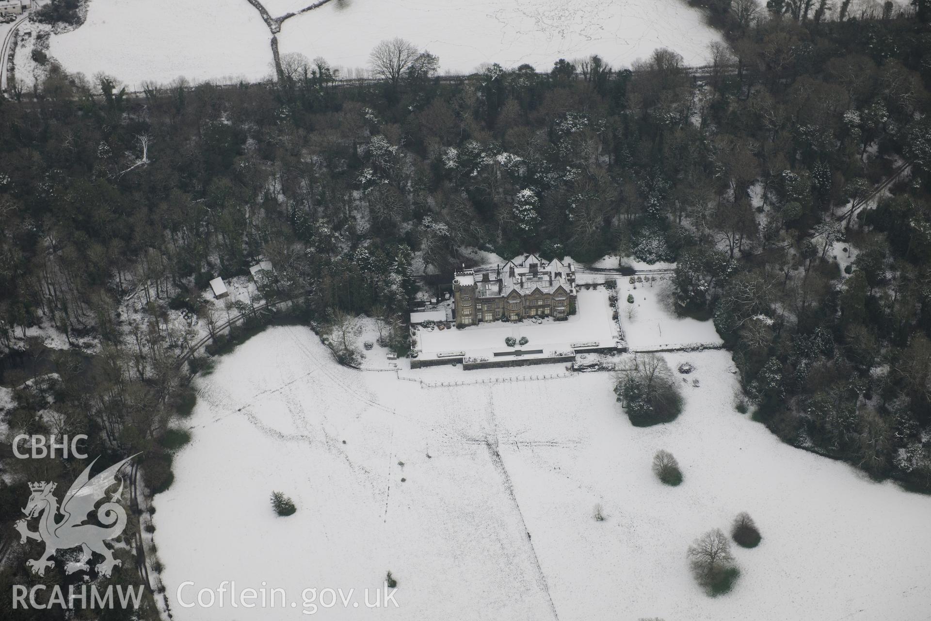 Stradey Castle and Stradey Castle Garden, Llanelli. Oblique aerial photograph taken during the Royal Commission?s programme of archaeological aerial reconnaissance by Toby Driver on 24th January 2013.