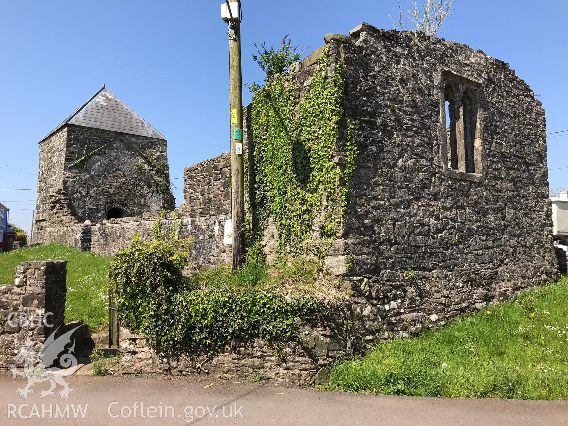 Colour photo showing exterior of the old chapel at St. Mary's church, Llanybri, taken by Paul R. Davis, 6th May 2018.