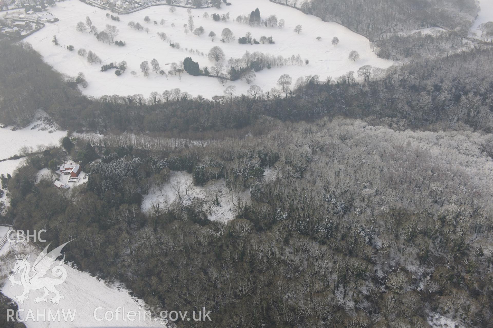 Dinas Powys fort and the Southern Banks defended enclosure at Dinas Powys, west of Penarth, Cardiff. Oblique aerial photograph taken during the Royal Commission?s programme of archaeological aerial reconnaissance by Toby Driver on 24th January 2013.