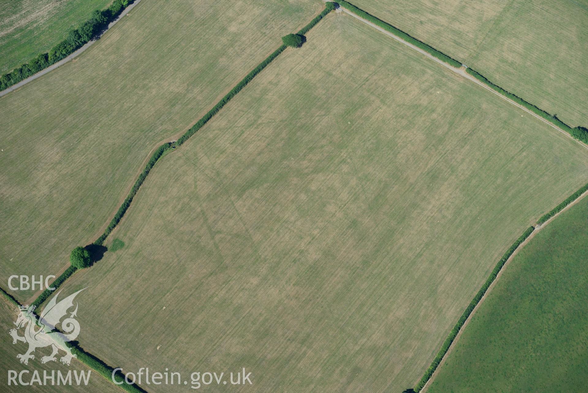 Royal Commission aerial photography of Walton wood or Llys y Fran Romano-British cropmark enclosures taken on 19th July 2018 during the 2018 drought.