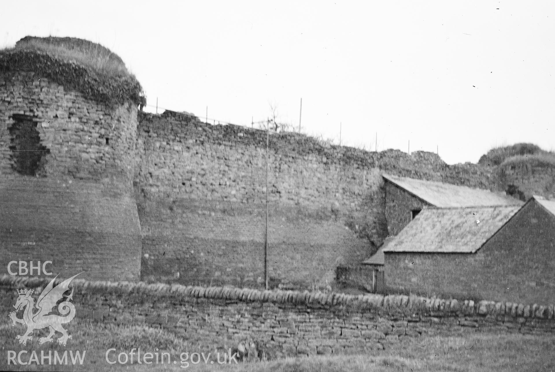 Digital copy of a nitrate negative showing view of Skenfrith Castle taken by Leonard Monroe.