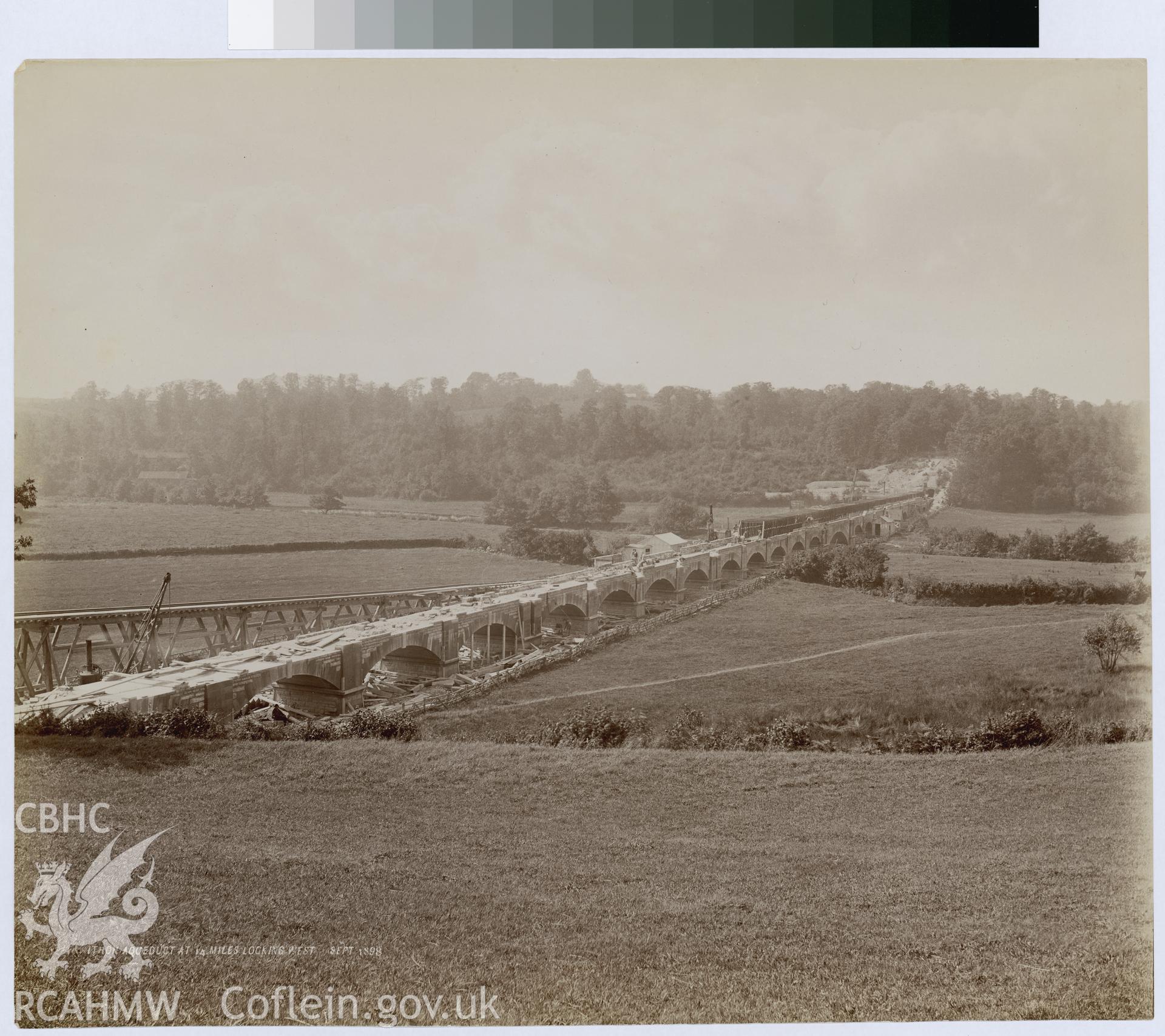 Digital copy of an albumen print from Edward Hubbard Collection showing Ithon Aqueduct looking west, taken September 1898.