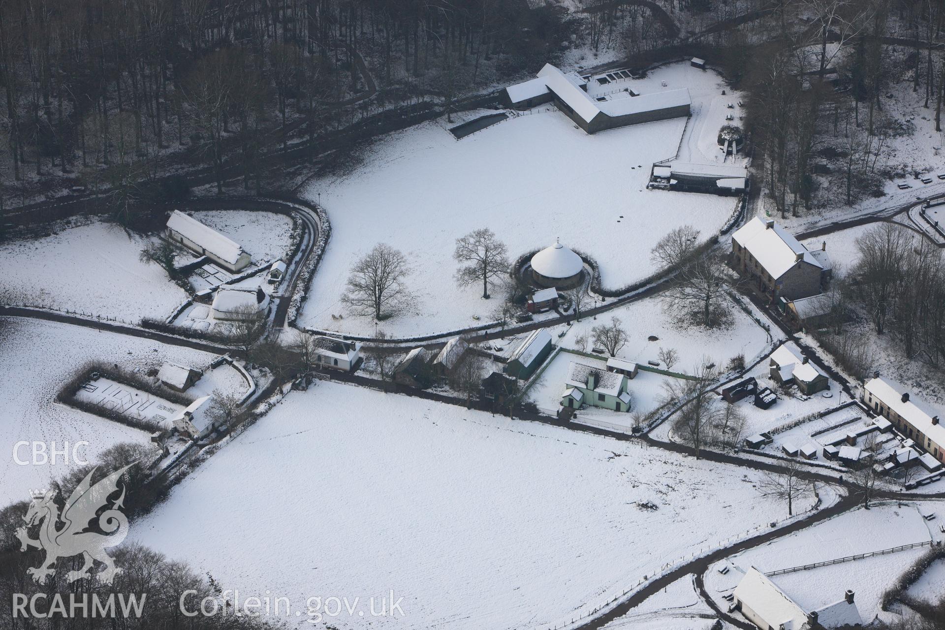 Cock pit from Denbigh and Toll House from Penparcau, Aberystwyth, now at St Fagans Mueseum of Welsh Life. Oblique aerial photograph taken during the Royal Commission?s programme of archaeological aerial reconnaissance by Toby Driver on 24th January 2013.