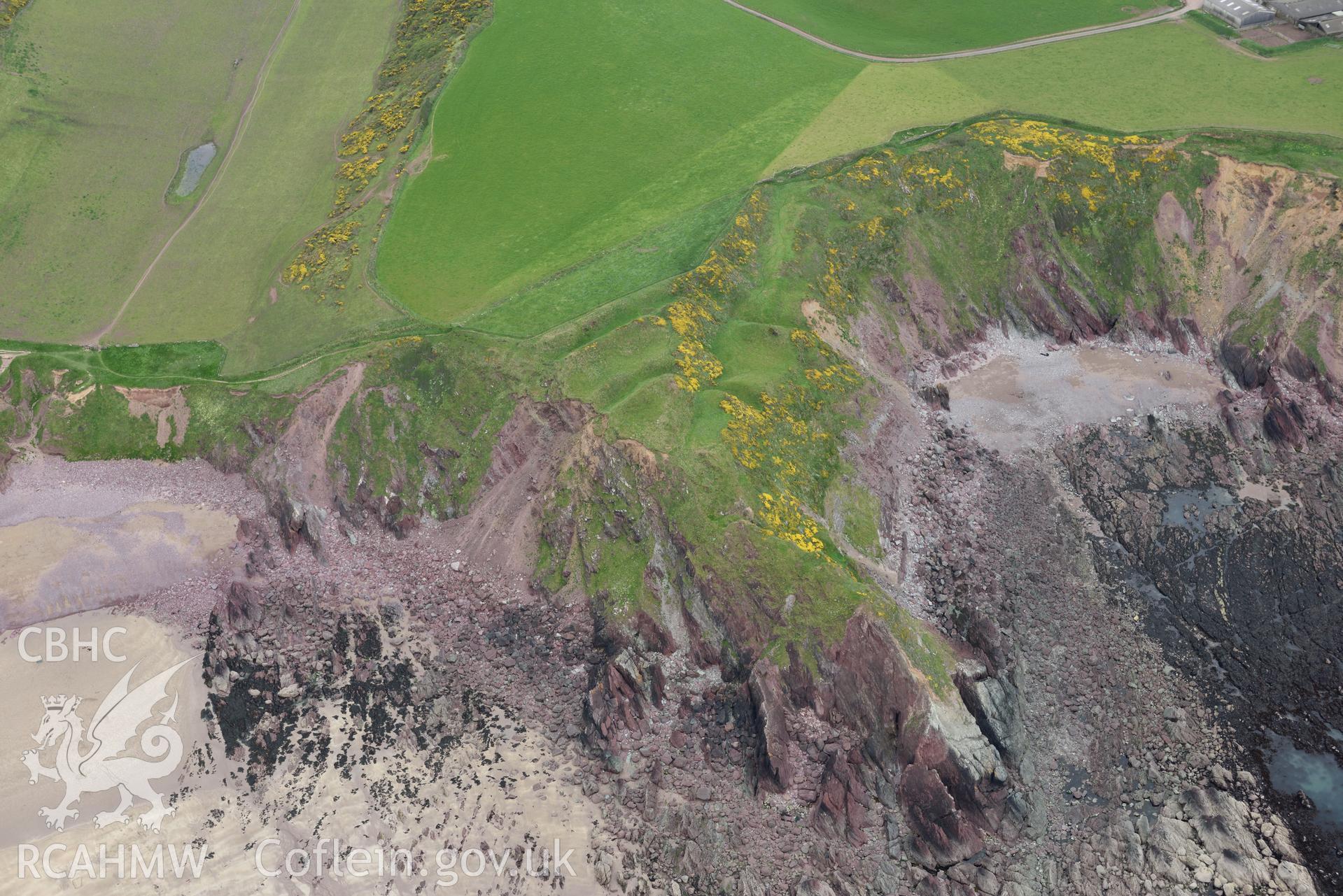 Great Castle Head, Dale. Baseline aerial reconnaissance survey for the CHERISH Project. ? Crown: CHERISH PROJECT 2017. Produced with EU funds through the Ireland Wales Co-operation Programme 2014-2020. All material made freely available through the Open Government Licence.