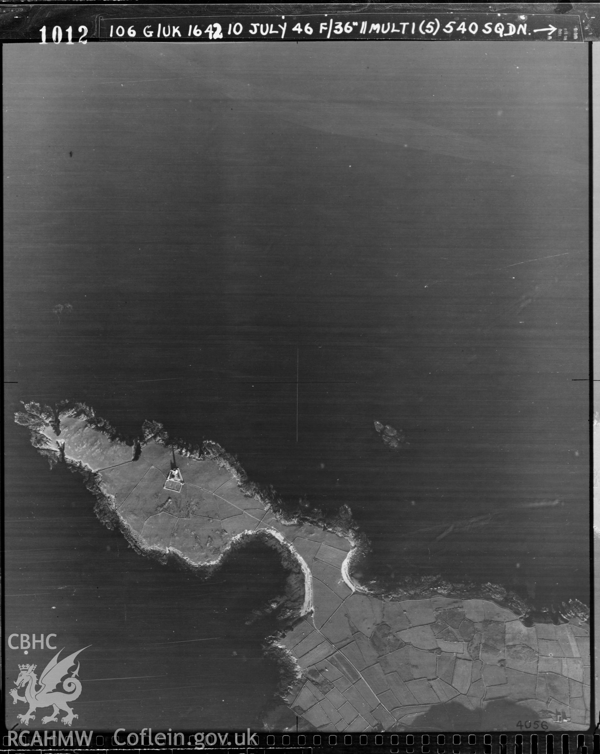 Digital copy of an aerial view of Bardsey Island by RAF.