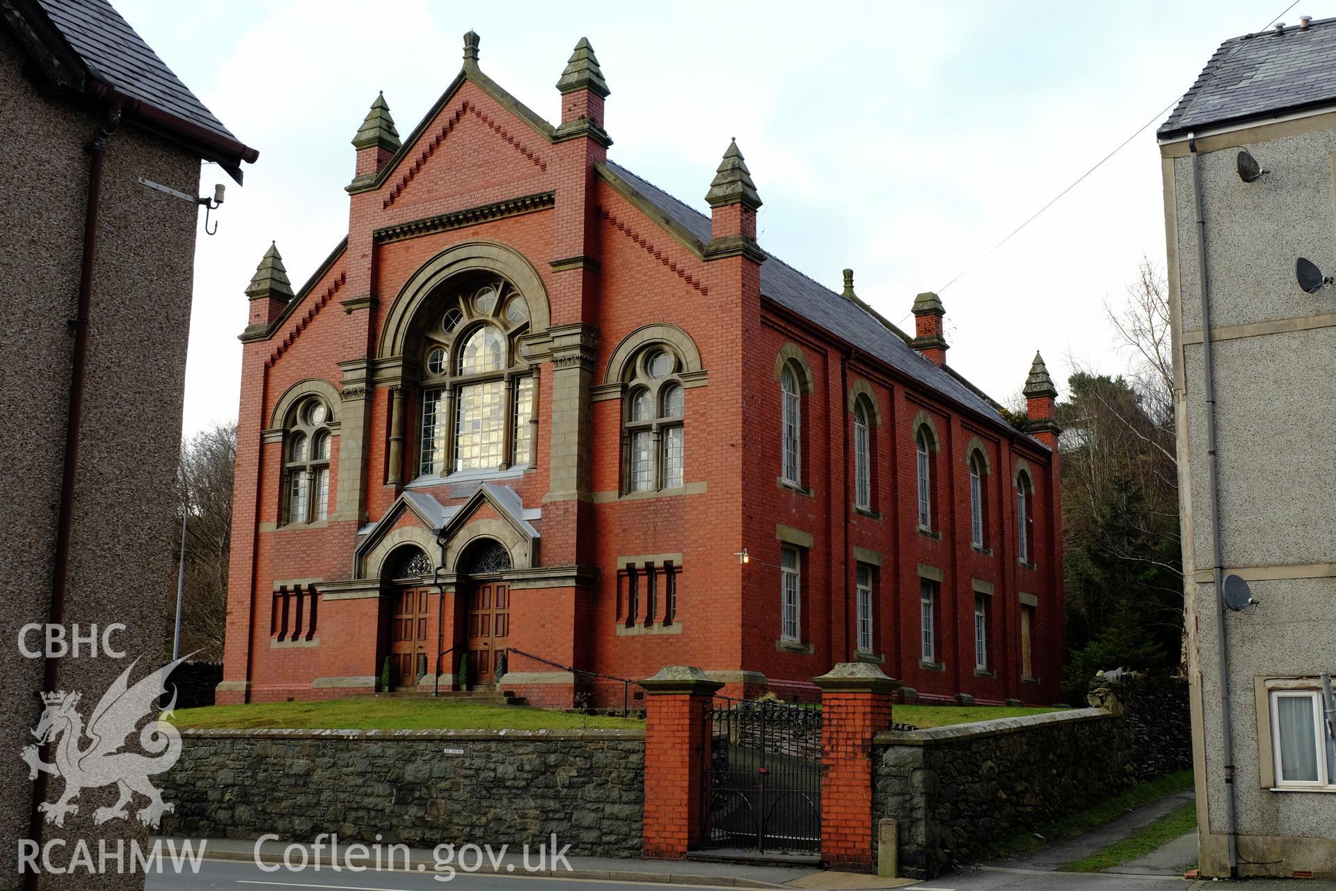 Colour photograph showing view of Capel Bethania, Bethesda, looking north, produced by Richard Hayman 2nd February 2017