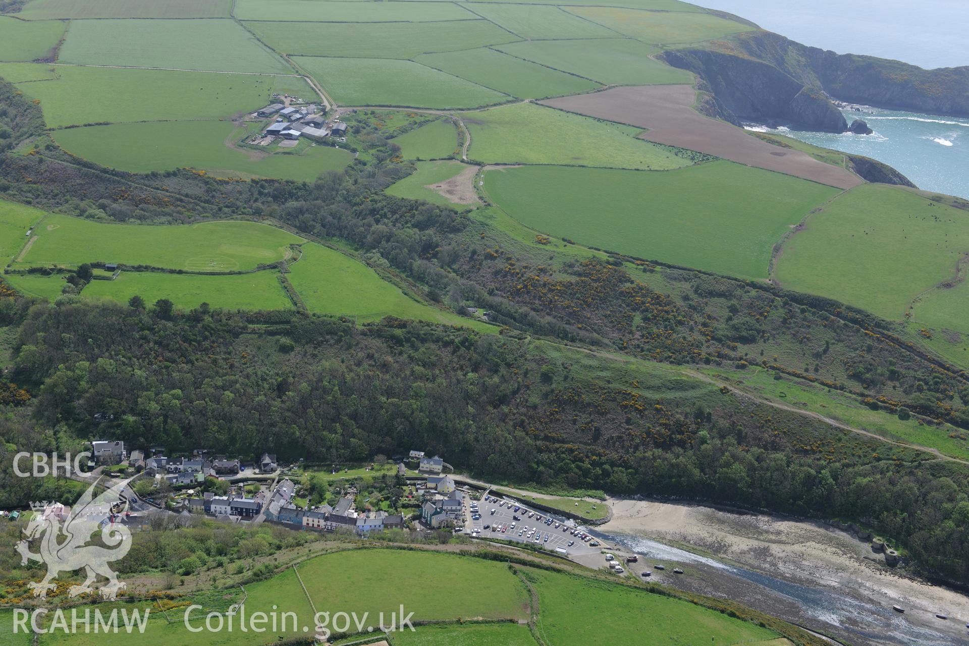 Gribin Ridge fort and Solva defended enclosure, Solva. Oblique aerial photograph taken during the Royal Commission's programme of archaeological aerial reconnaissance by Toby Driver on 13th May 2015.