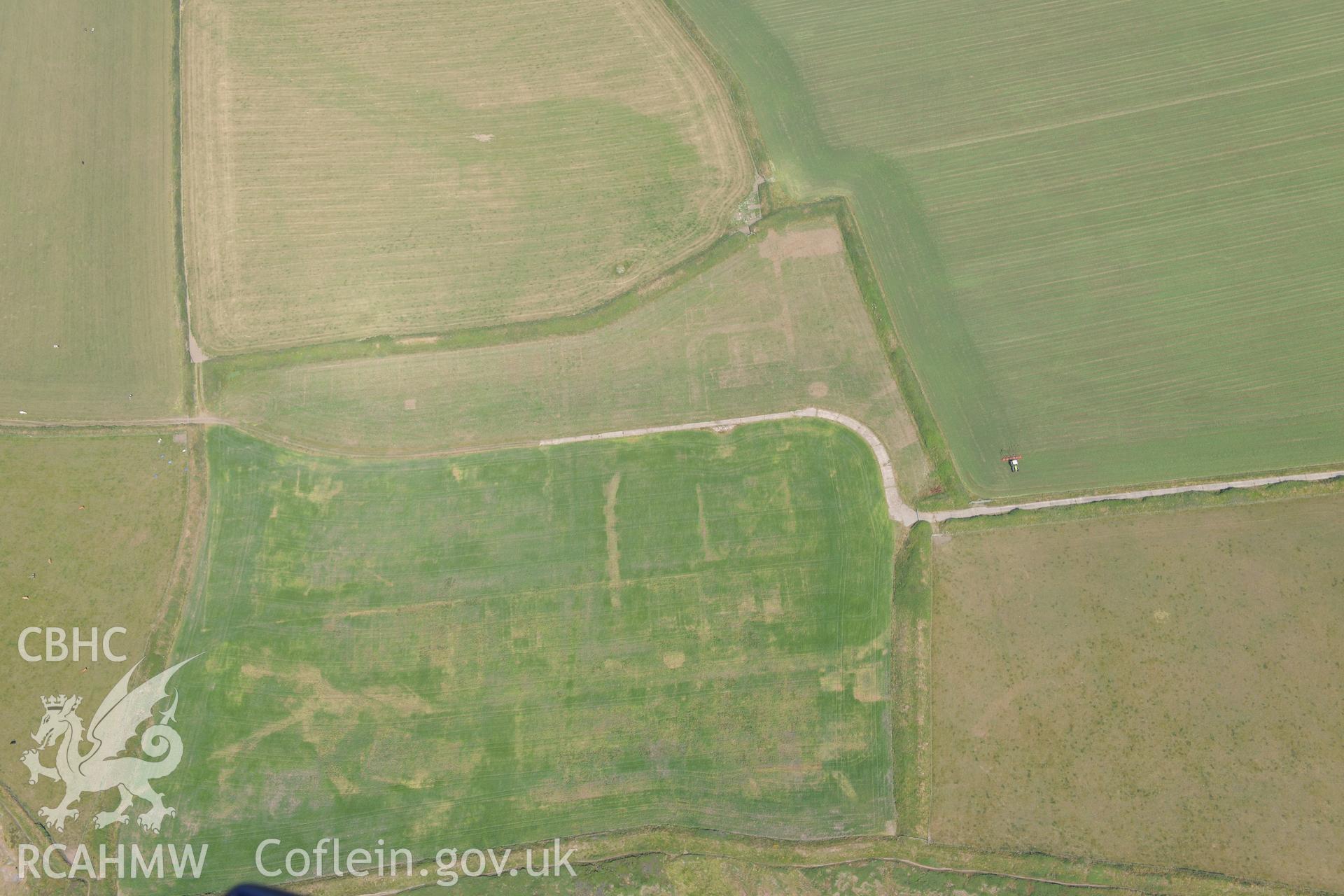 Site of the old Second World War Base the HMS Harrier, with site of associated chapel, Dale. Oblique aerial photograph taken during the Royal Commission?s programme of archaeological aerial reconnaissance by Toby Driver on 16th July 2013.