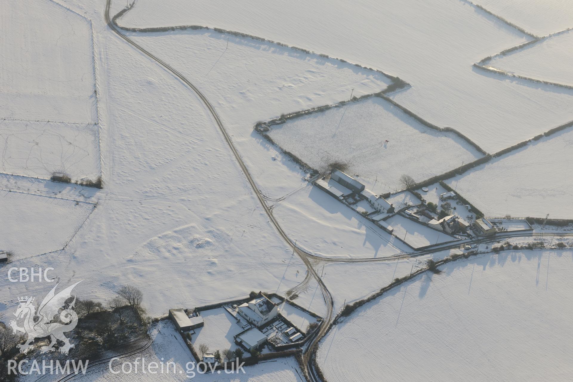 Heol-y-Mynydd pillow mounds, St. Bridges Major, south west of Bridgend. Oblique aerial photograph taken during the Royal Commission?s programme of archaeological aerial reconnaissance by Toby Driver on 24th January 2013.