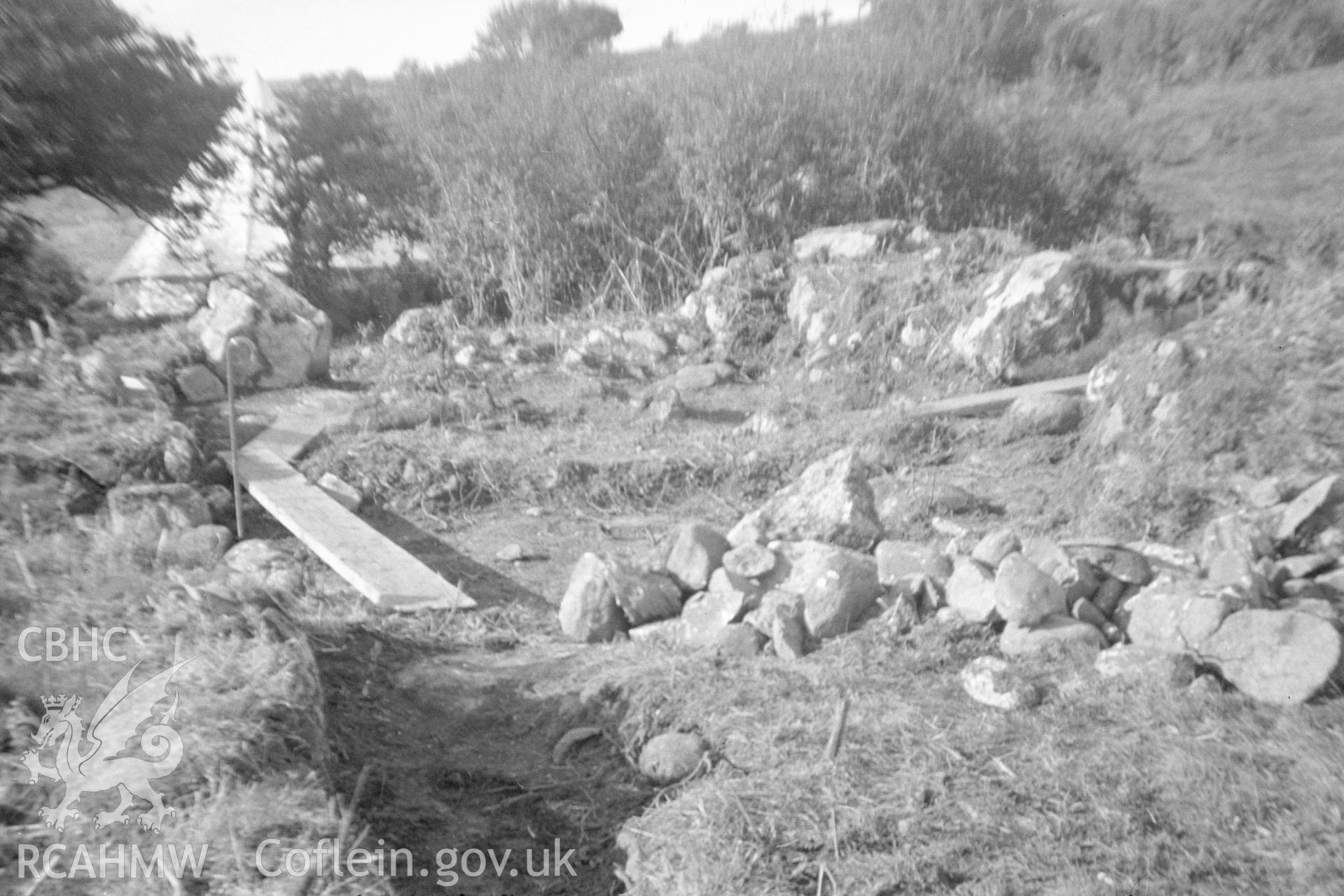 Digital copy of a nitrate negative showing Caerau ancient village. From the Cadw Monuments in Care Collection.